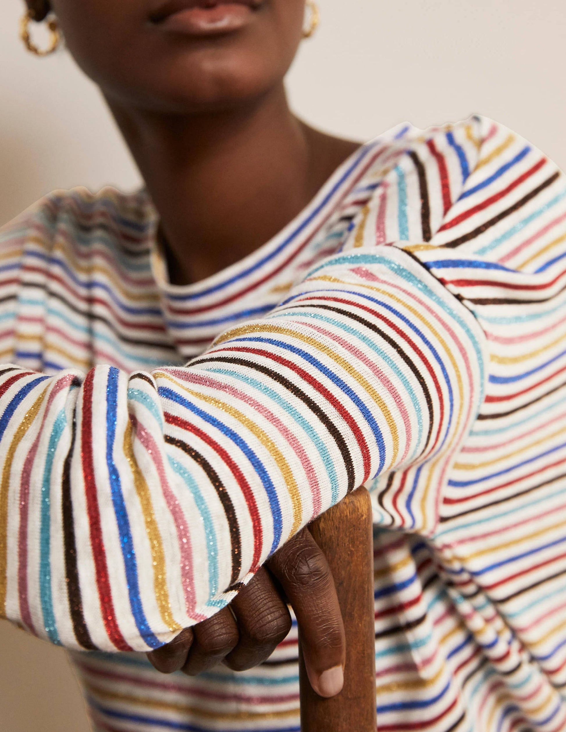 Ottilie Oberteil aus Leinenjersey-Bunt/Metallic, Regenbogenfarbene Streifen-4