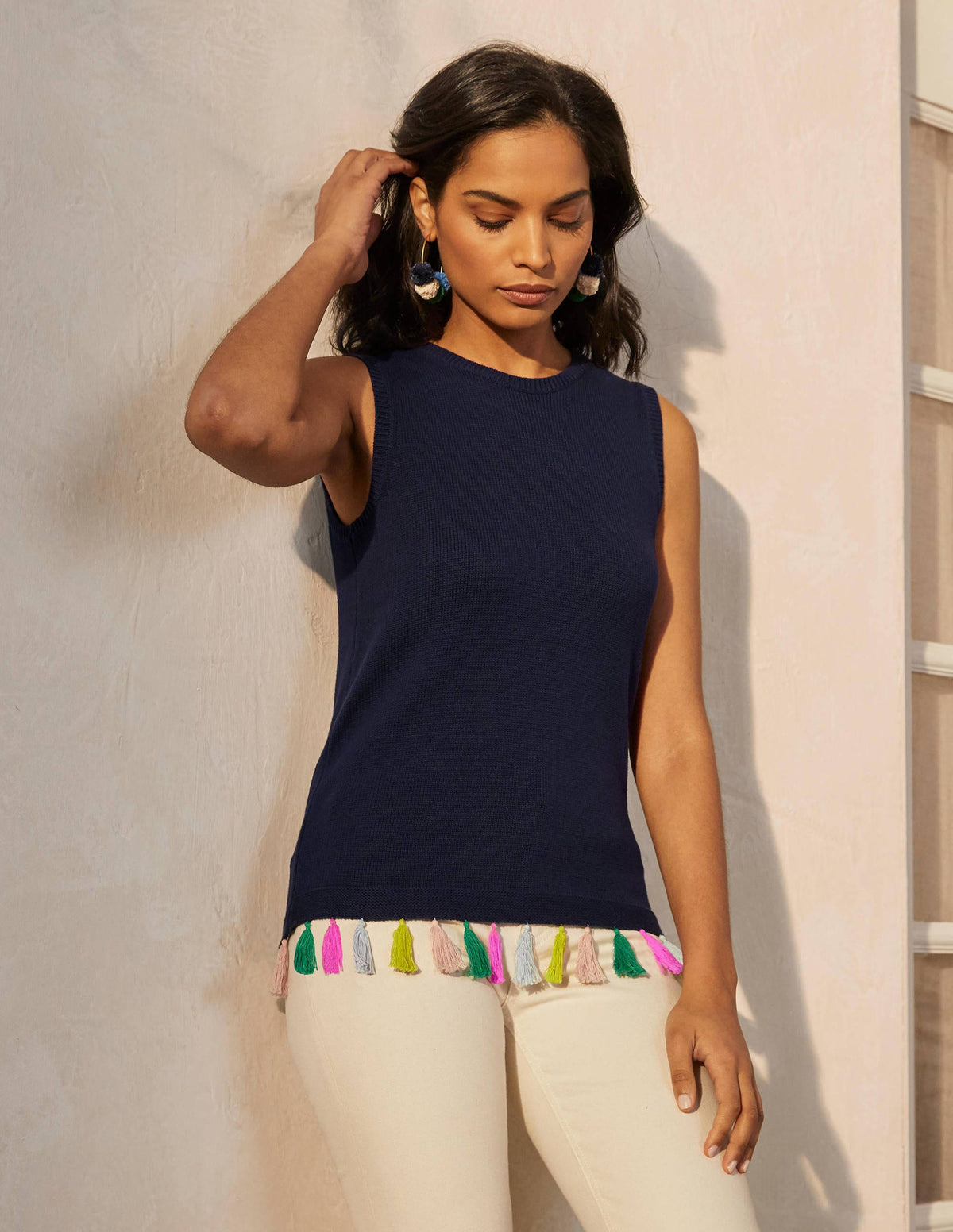 Avington Cotton Tassel Vest-Navy - Image 1
