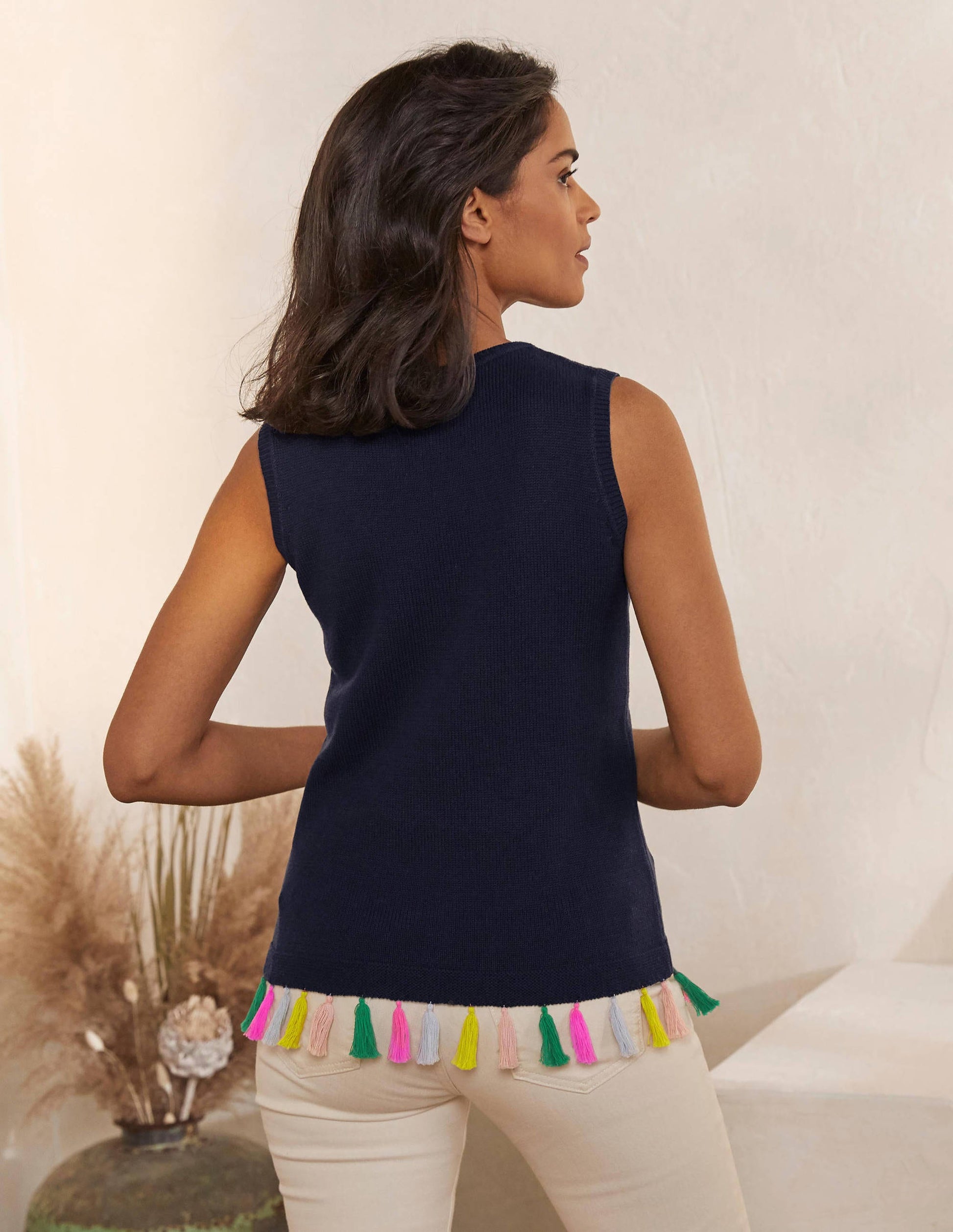 Avington Baumwolltop mit Quasten-Marineblau-3