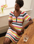 Margie Strickkleid-Surfblau/Pink, Gestreift