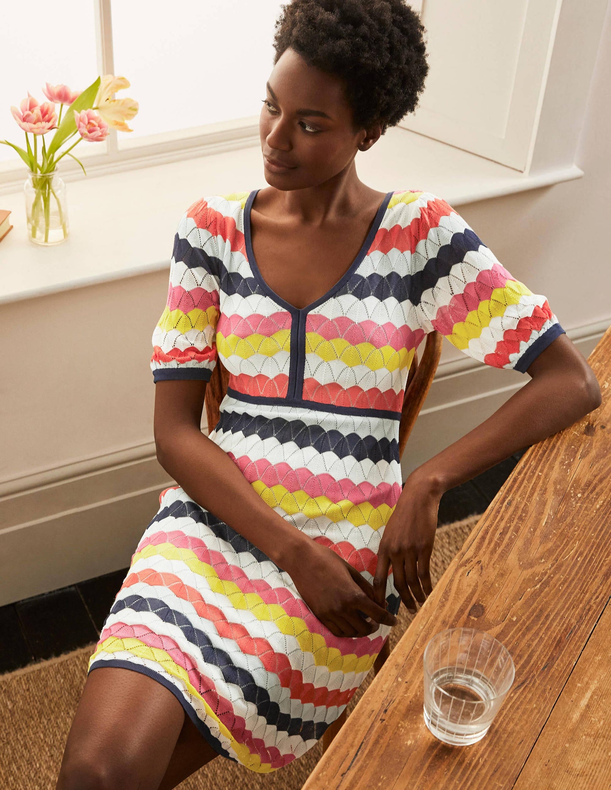 Margie Strickkleid-Surfblau/Pink, Gestreift-1
