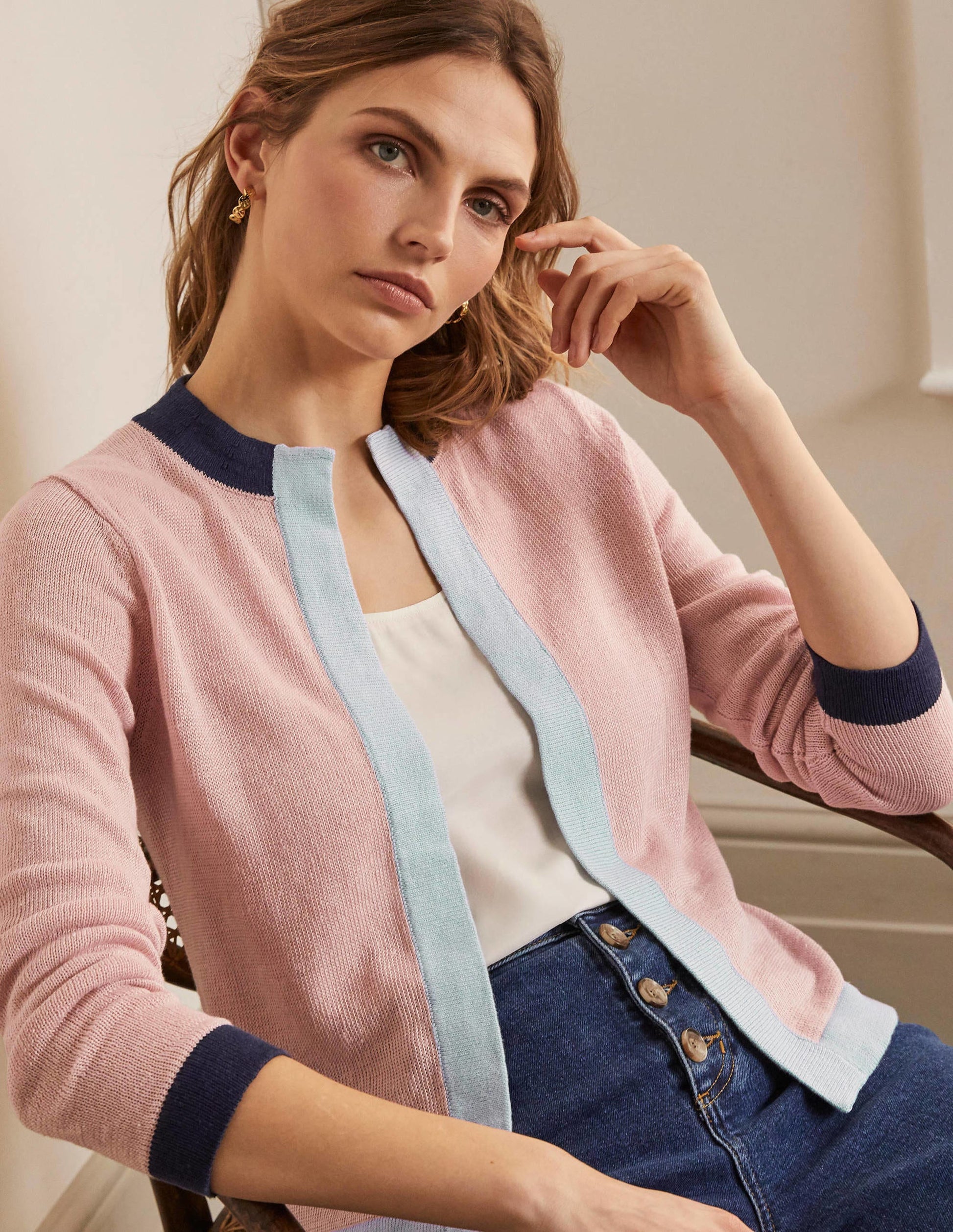 Gilet Dalton en lin-Colourblock milkshake-1