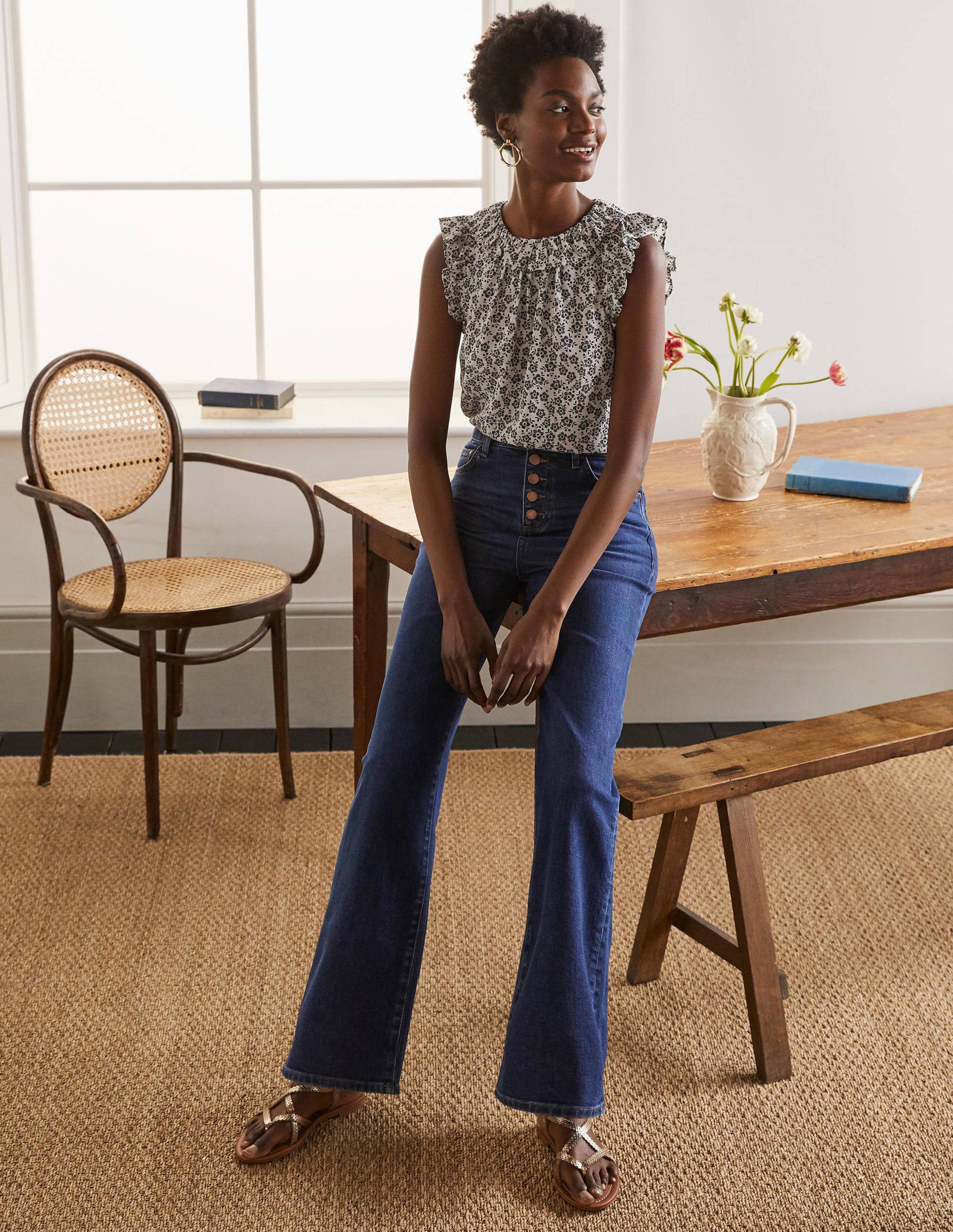 Button Fly Relaxed Flares-Mid Vintage-5