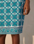 Gabriella Pencil Skirt-Ivory and Indian Ocean