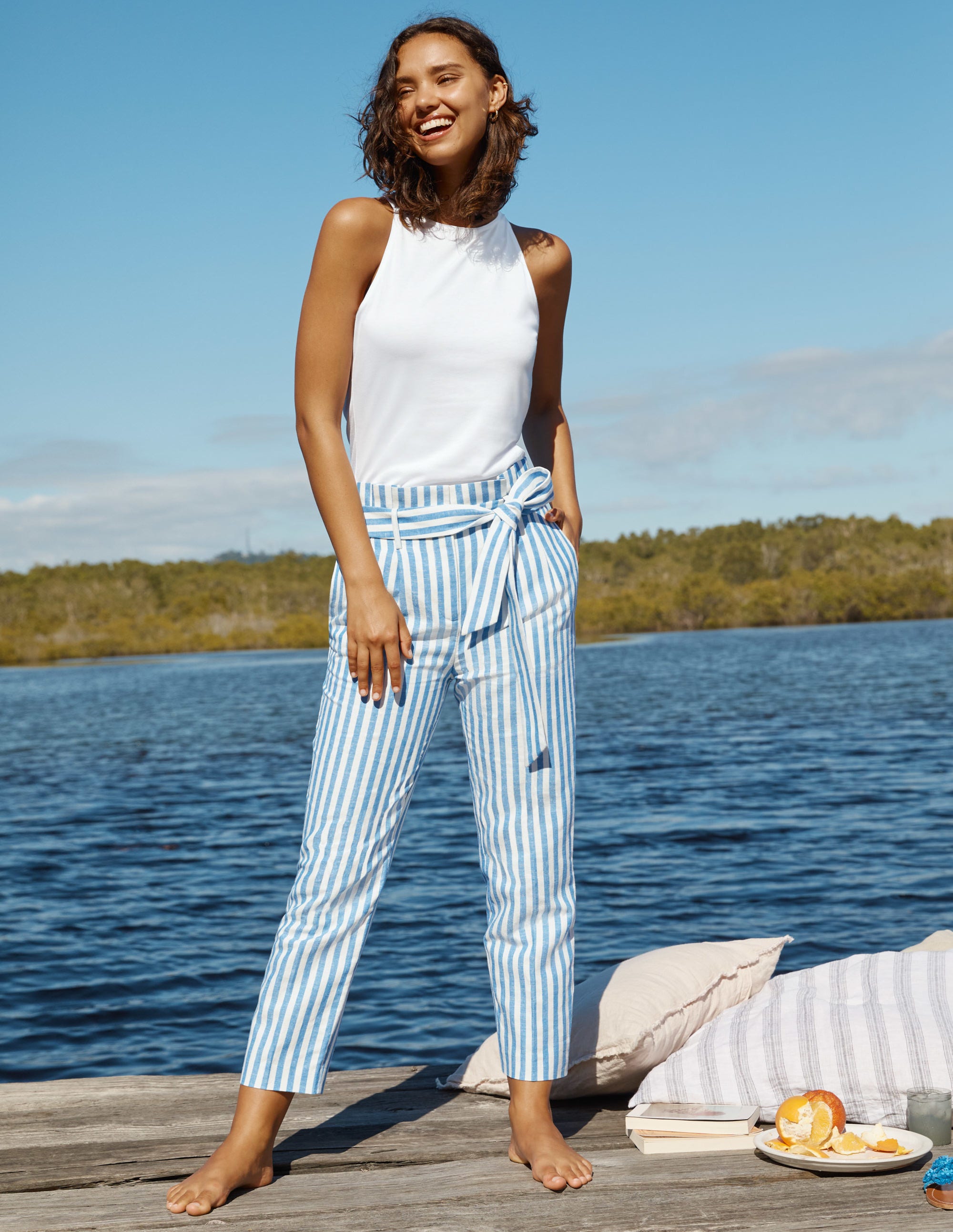Pantalon Ludgate à taille froncée-Rayé bleu marocain - Image 4