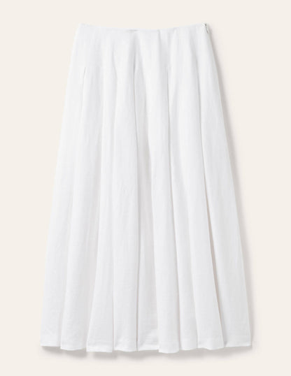 Lydia Linen Pleated Skirt-White-6