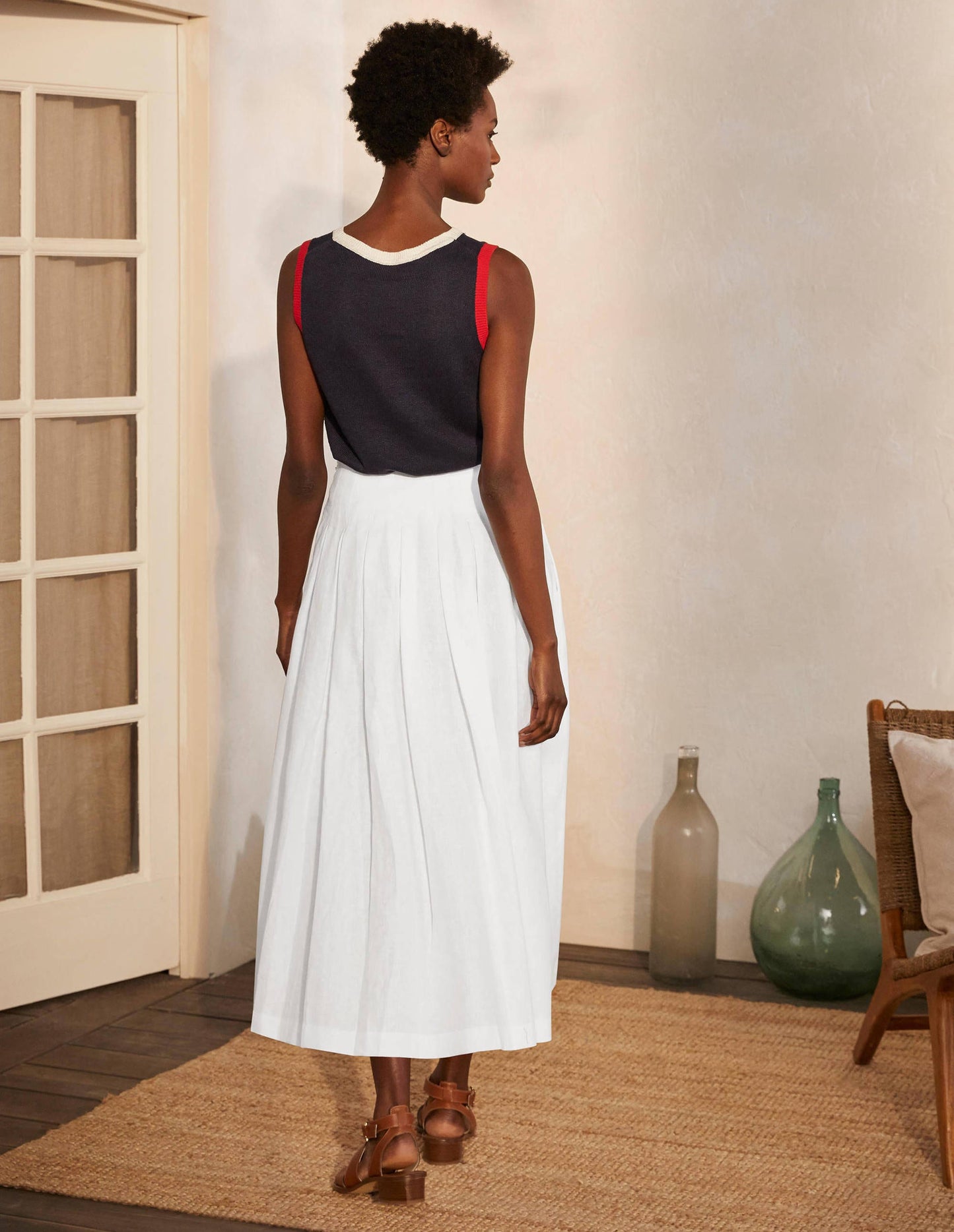 Lydia Linen Pleated Skirt-White