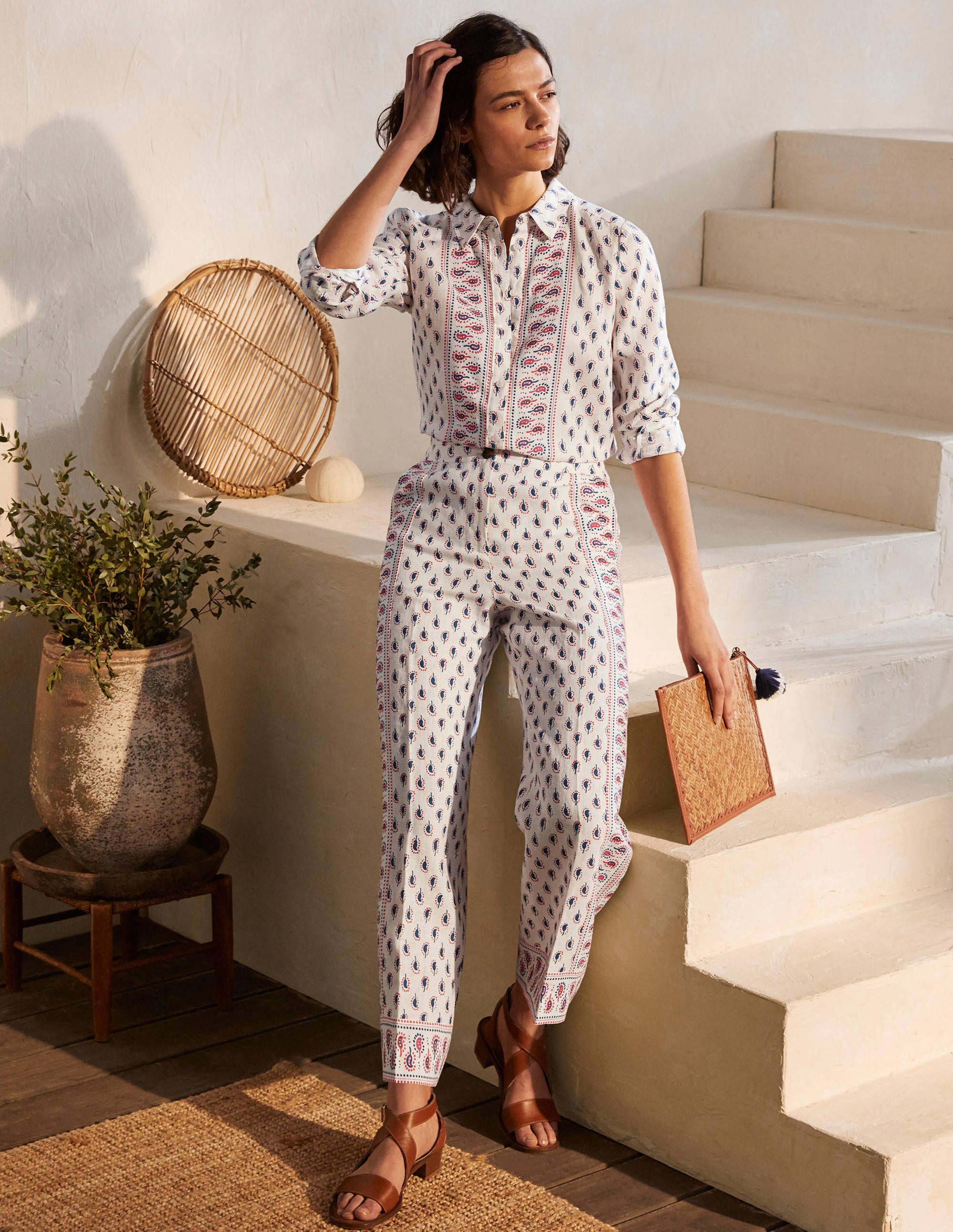 Pantalon Cornwall en lin-Ivoire, motif Paisley Stamp - Image 5