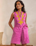Bella Embroidered Playsuit-Pop Pansy/Daffodil