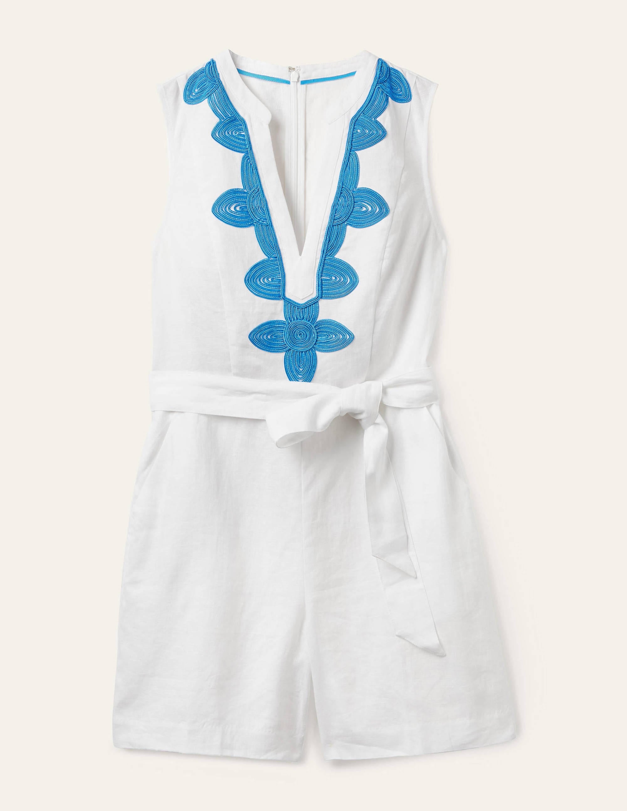 Bella Embroidered Playsuit-White/Moroccan Blue - Image 5