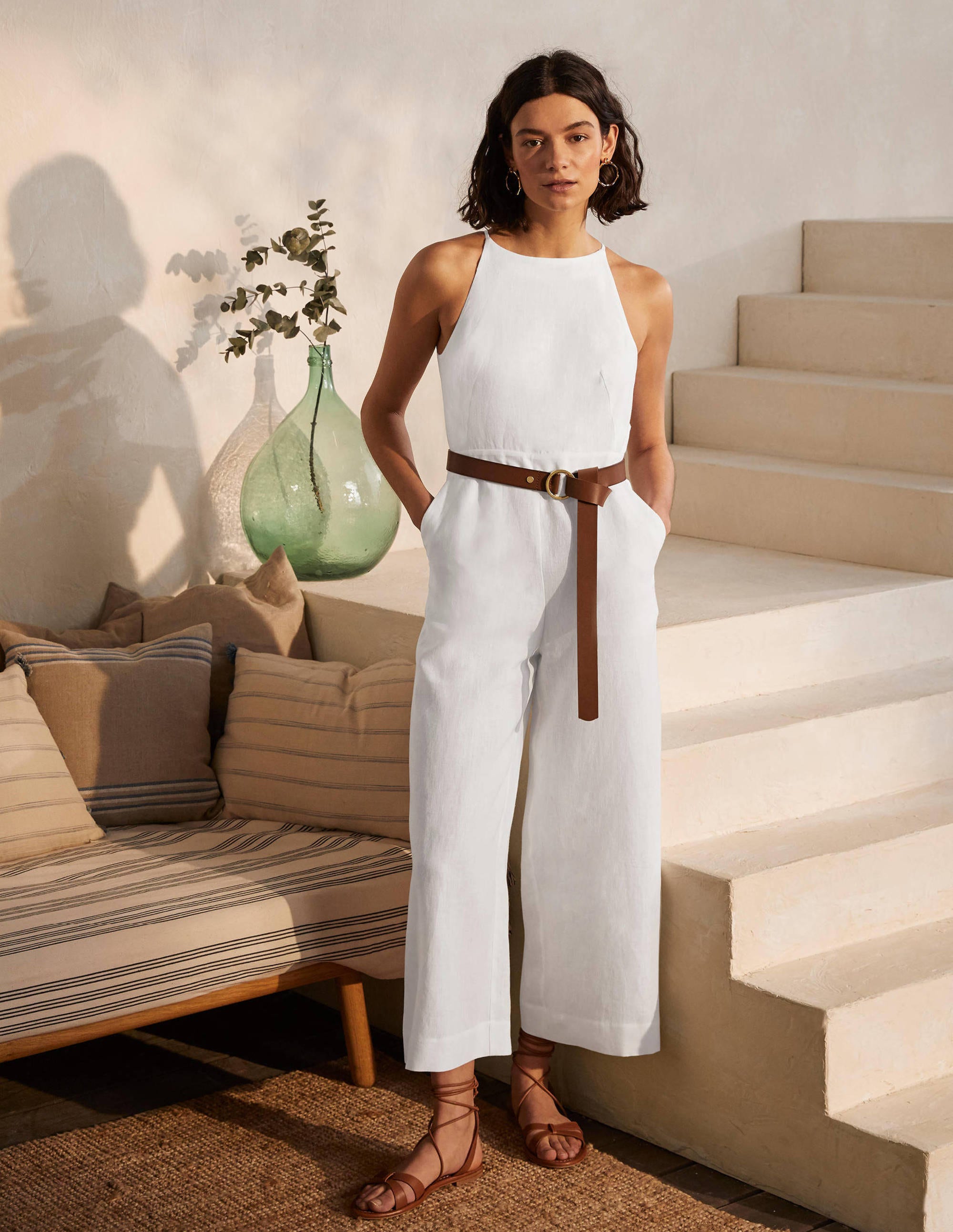 Neckholder-Jumpsuit aus Leinen-Weiß - Image 5