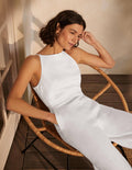 Neckholder-Jumpsuit aus Leinen-Weiß