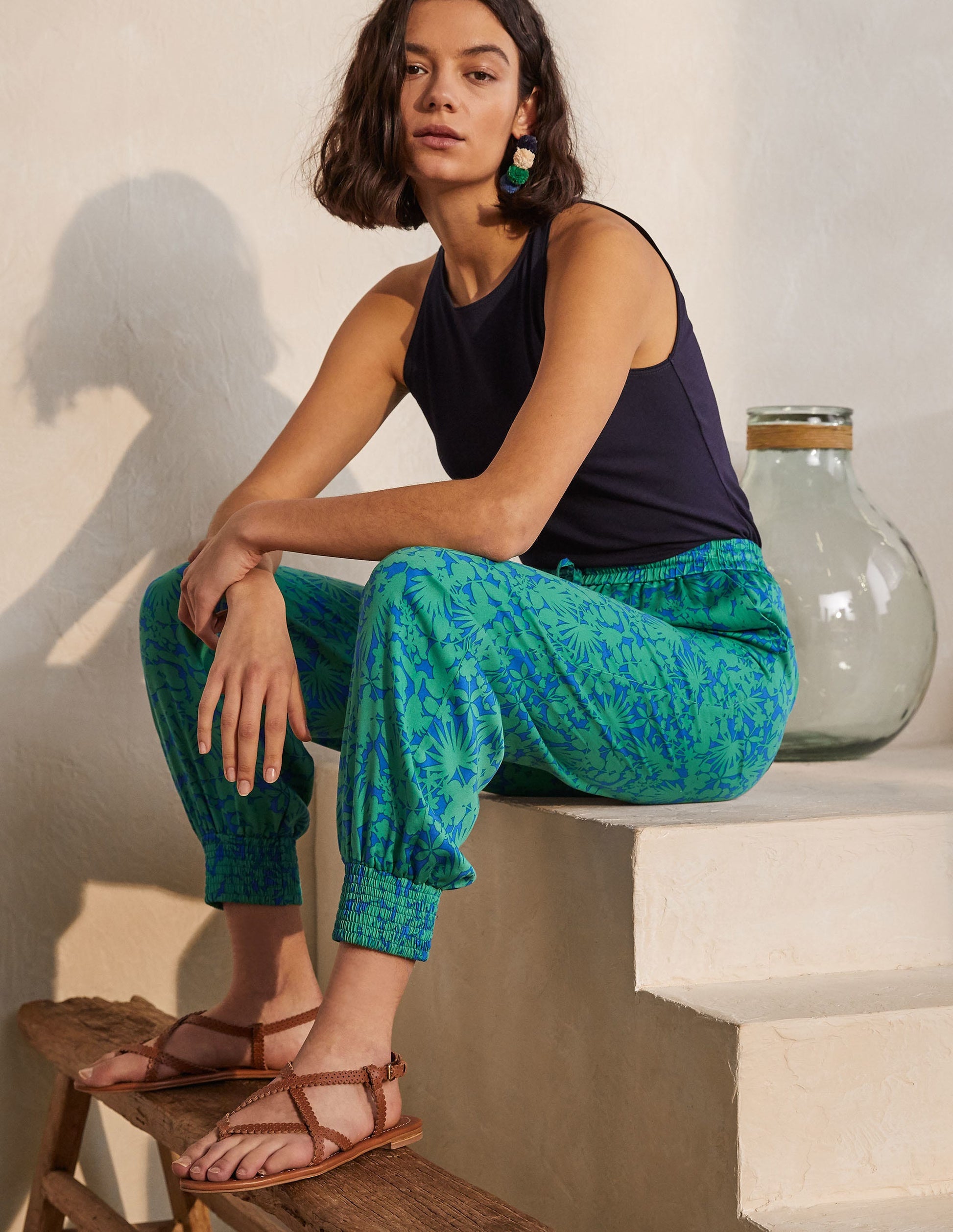 Cecilia Hose mit Bündchen-Gipfelblau, Dschungelblumen-4