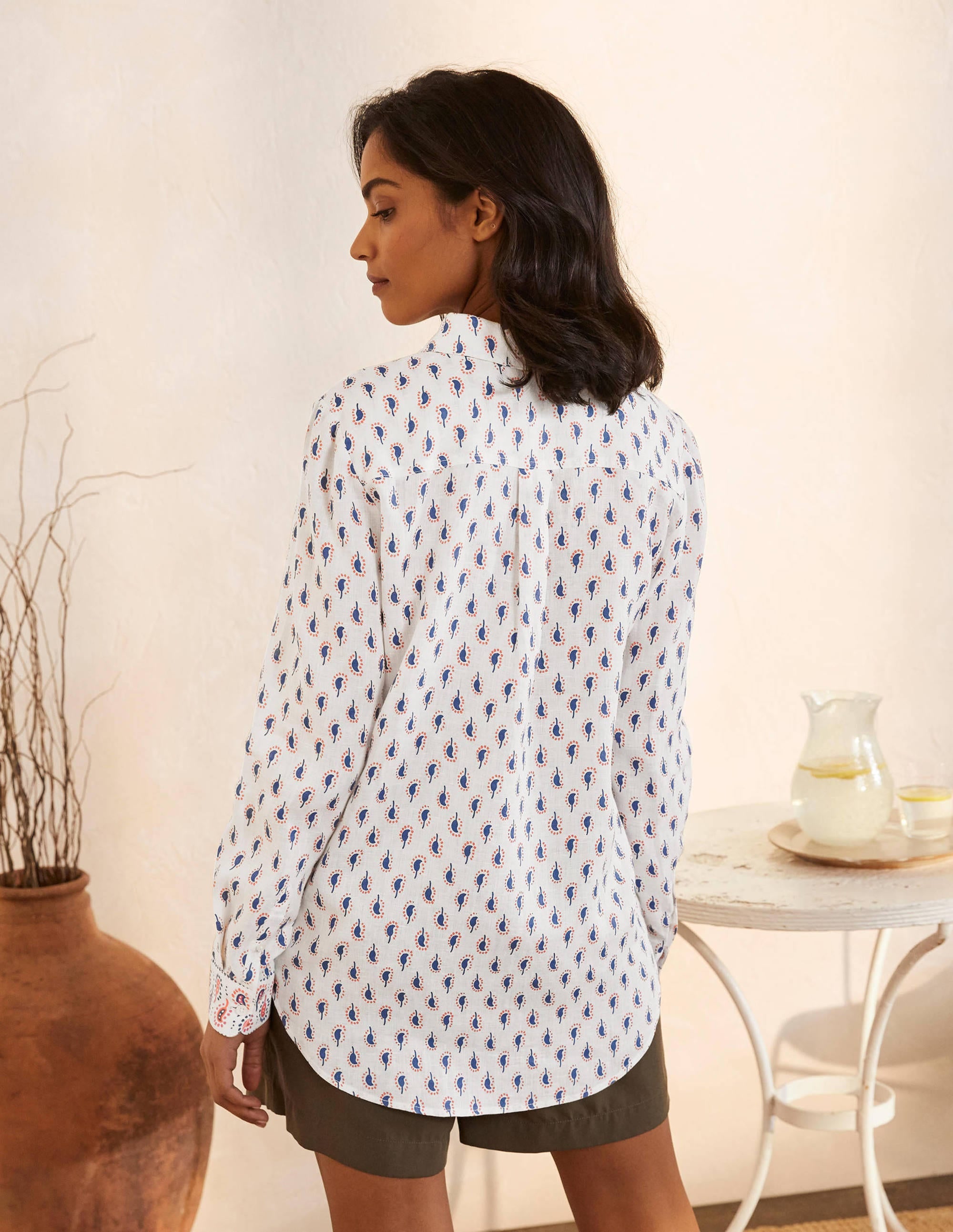 Chemise en lin-Ivoire, motif Paisley Stamp - Image 2