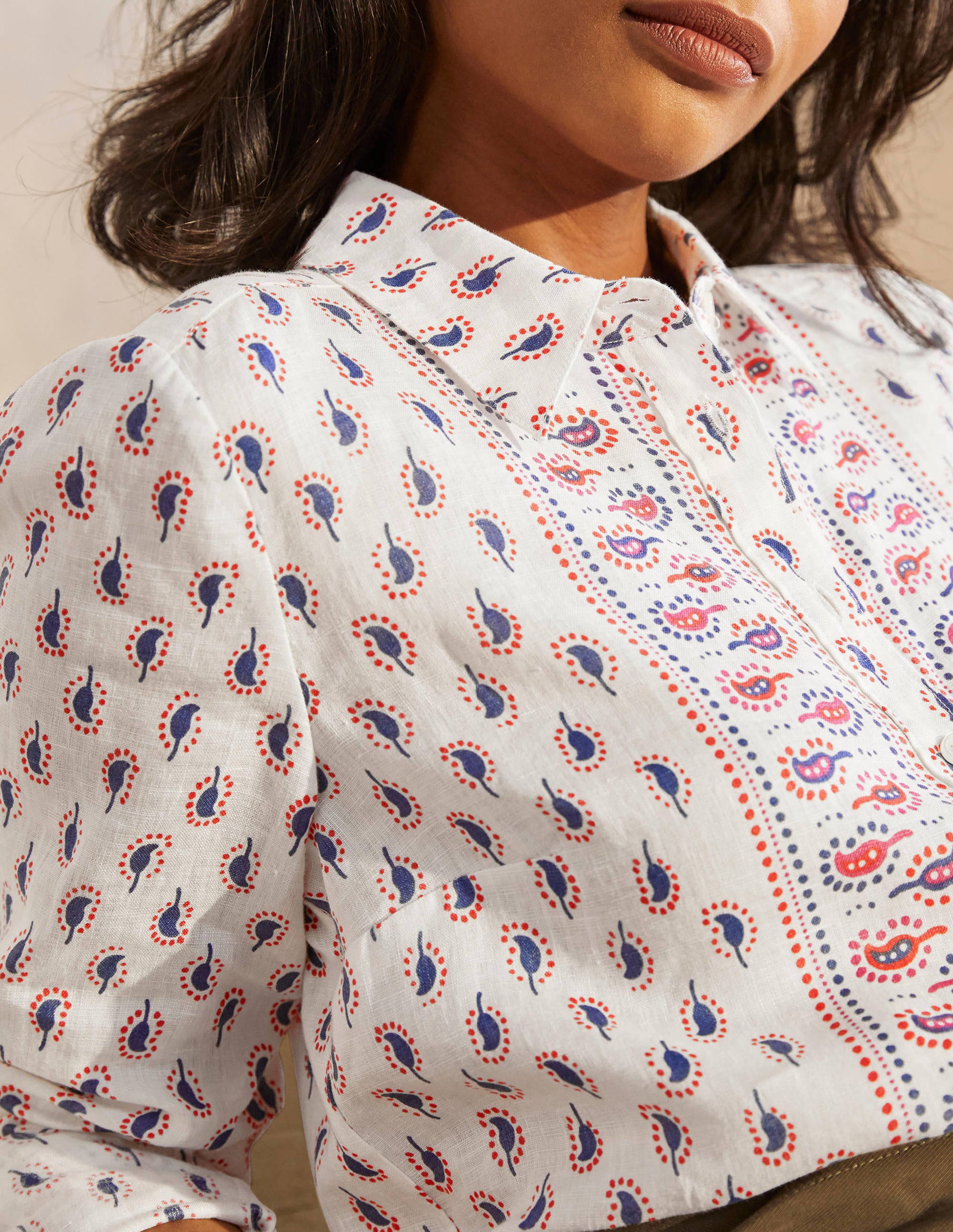 Chemise en lin-Ivoire, motif Paisley Stamp - Image 3