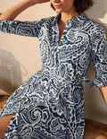 Robe-chemise midi Kitty-Bleu avion, motif Summer Paisley