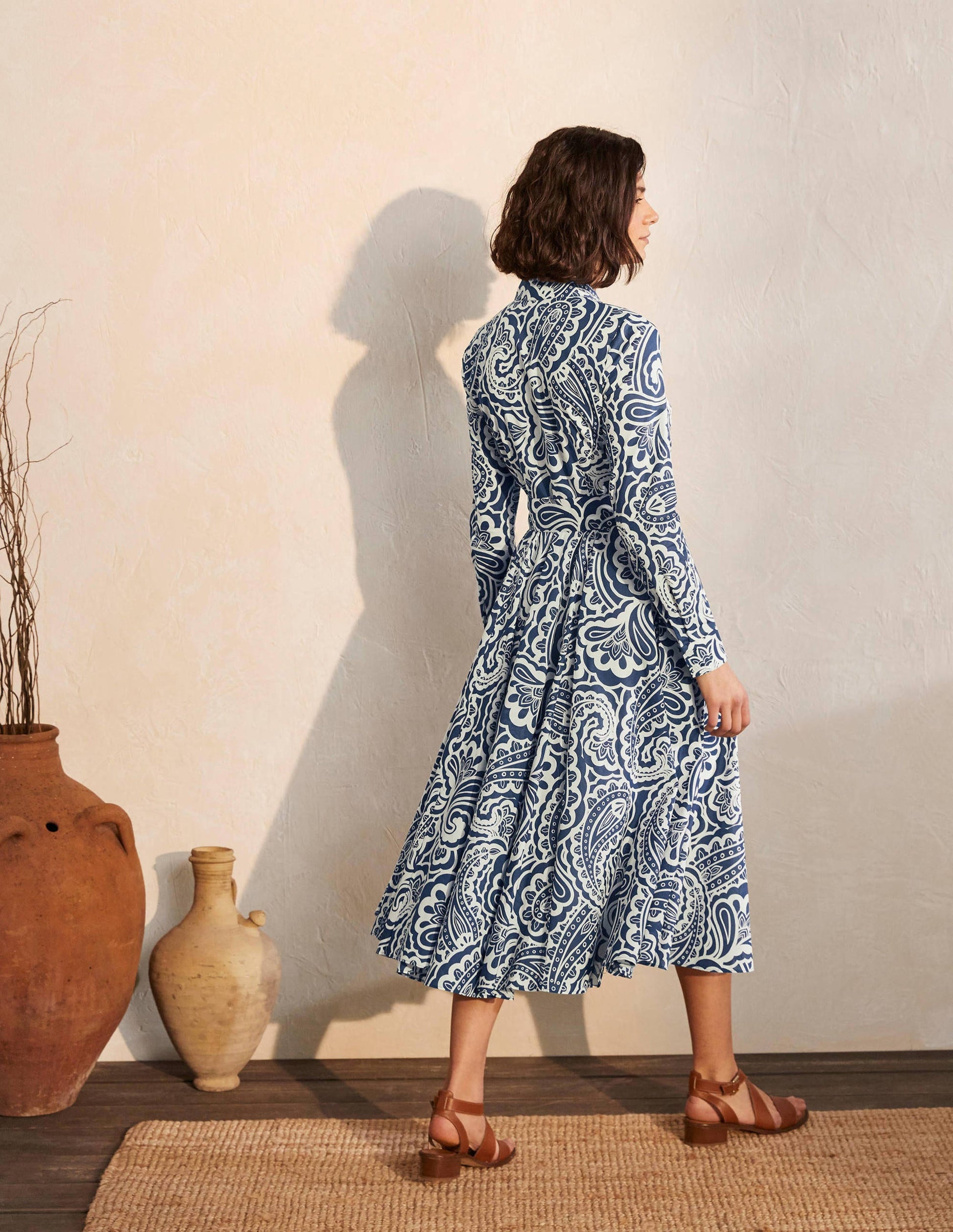 Kitty Midi-Hemdblusenkleid-Dunkles Petrolblau, Sommerliches Paisleymuster-2