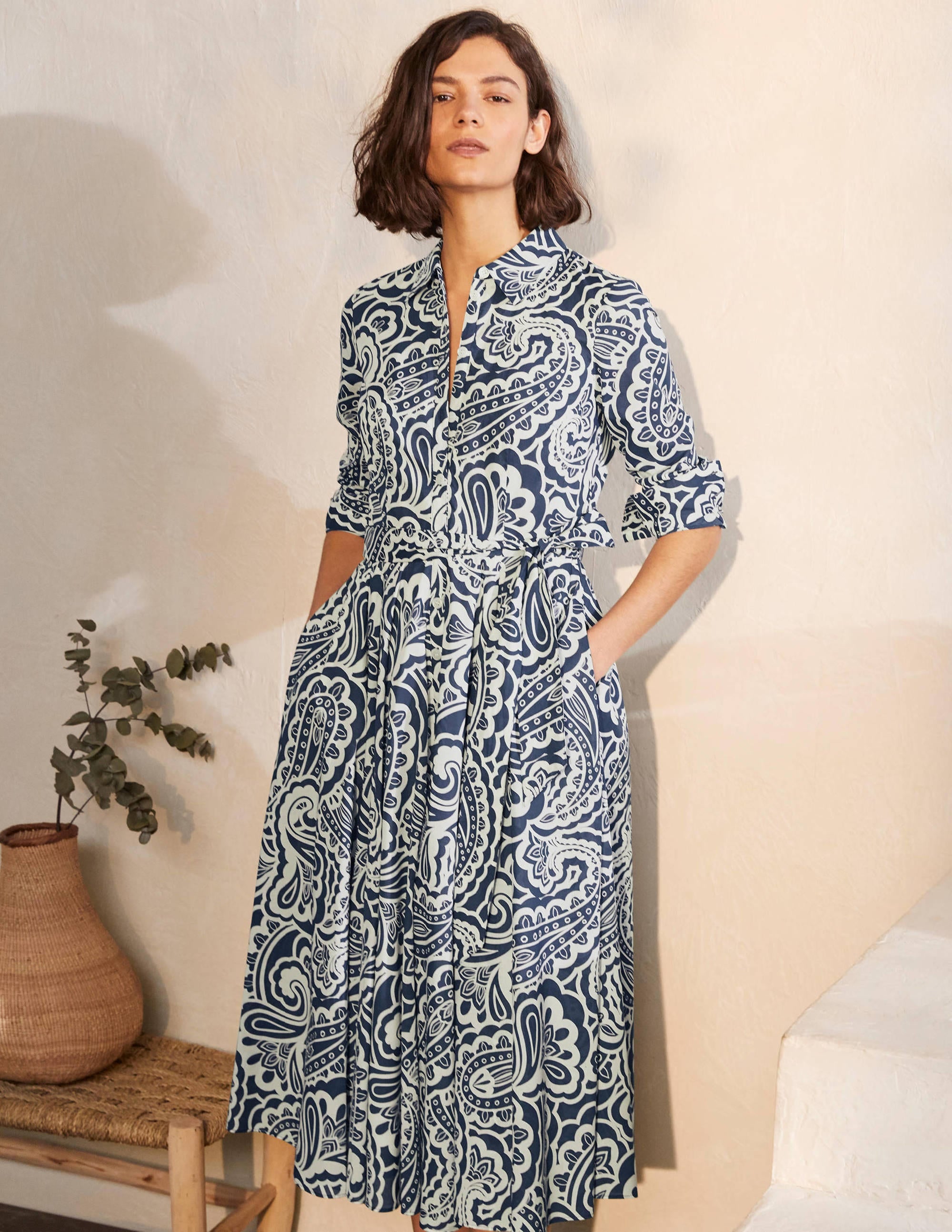 Robe-chemise midi Kitty-Bleu avion, motif Summer Paisley - Image 3