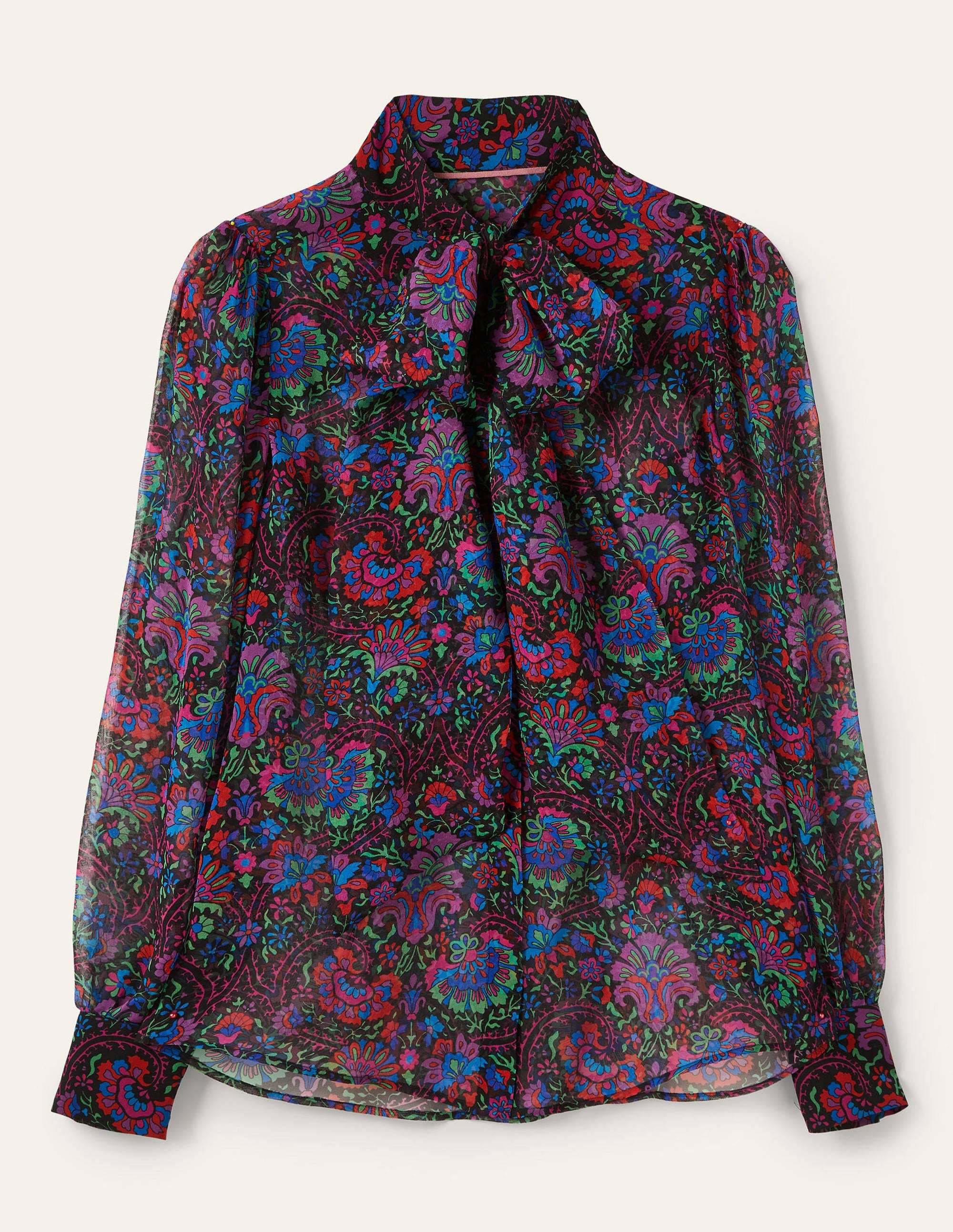 Blouse Rosaline en soie-Bleu marine foncé, motif Opulent Bloom - Image 5