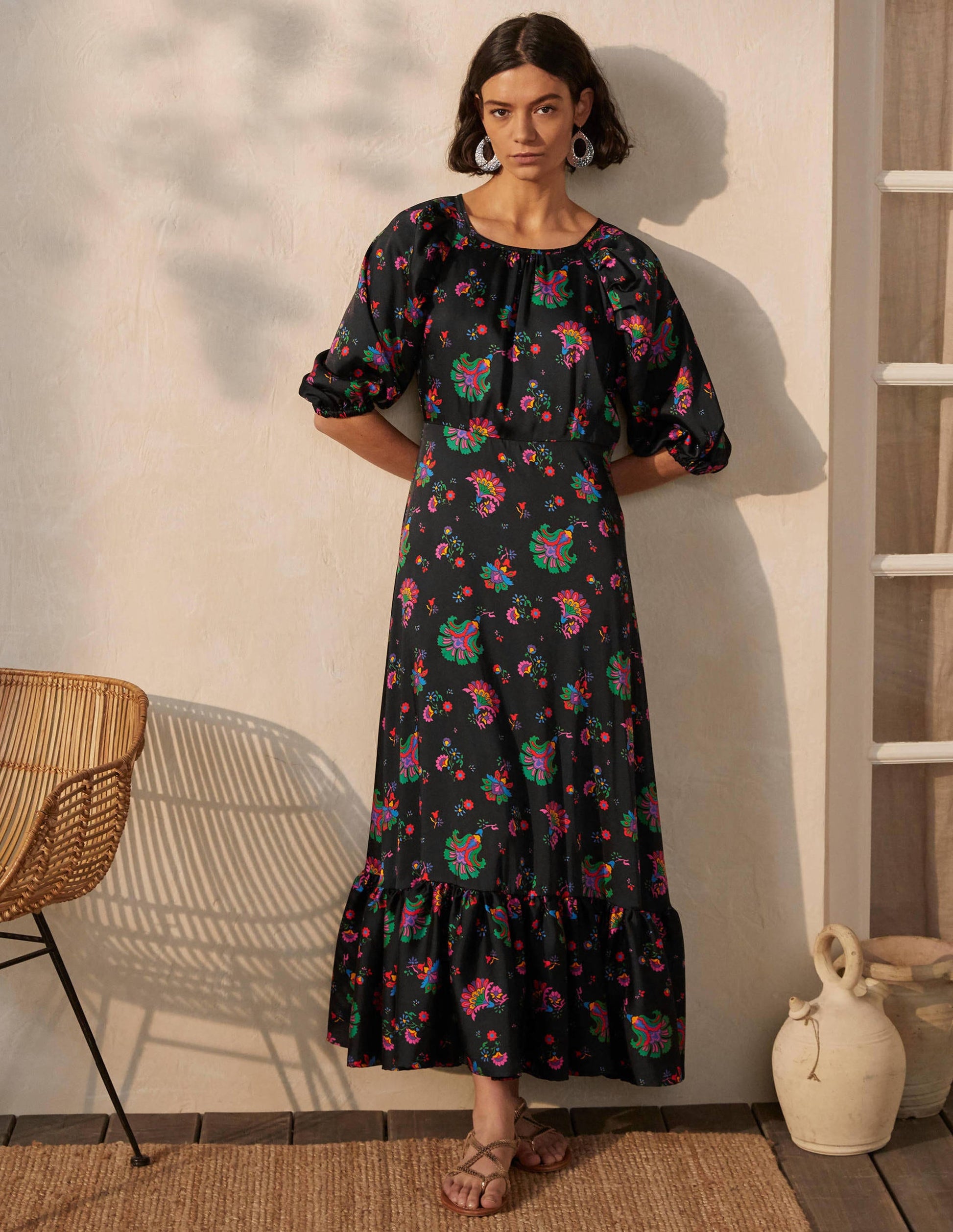 Robe longue Tillie-Noir, motif Opulent Posy-3