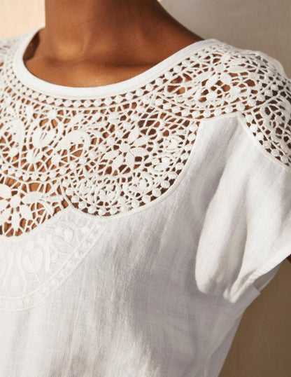 Fleur Leinenkleid mit Stickerei-Weiß