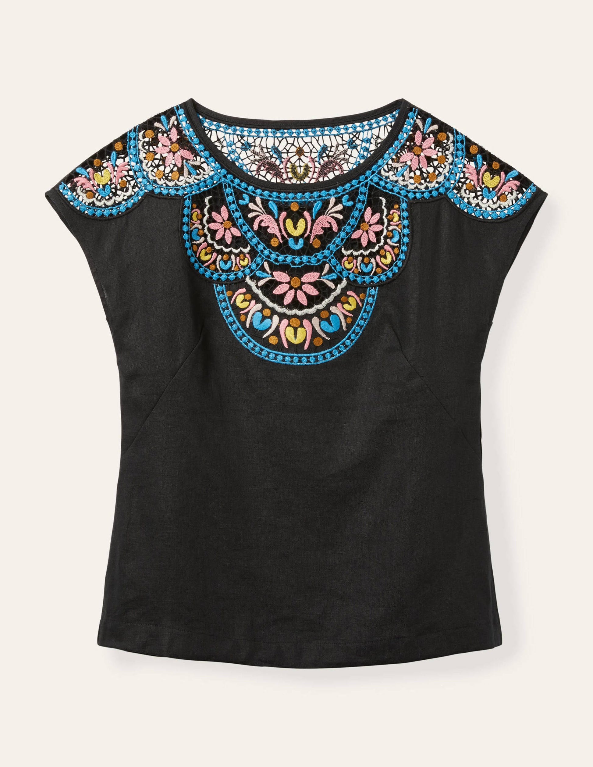 Top Fleur brodé en lin-Noir/multi-5