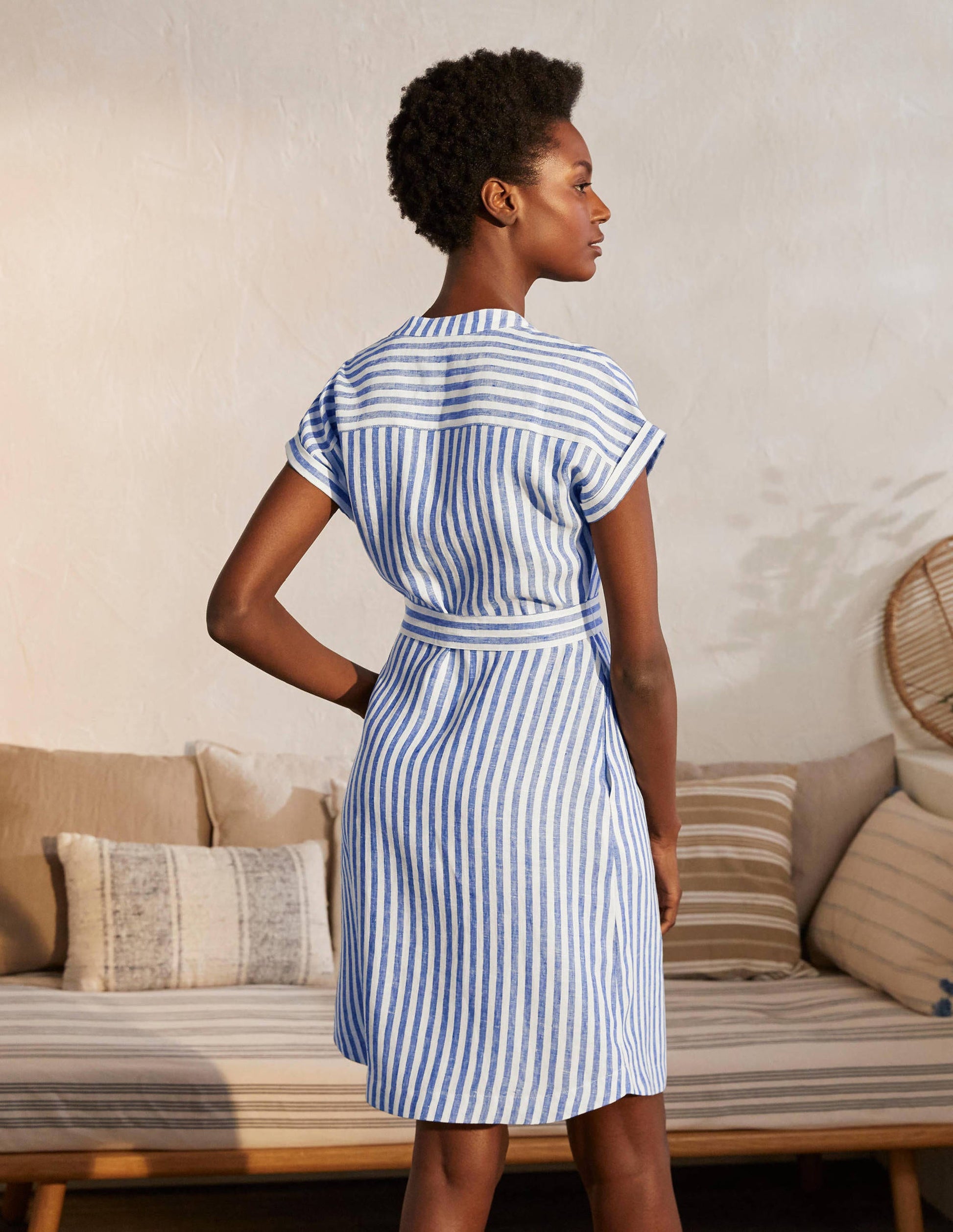 Evie Hemdblusenkleid aus Leinen-Gipfelblau, Gestreift-2