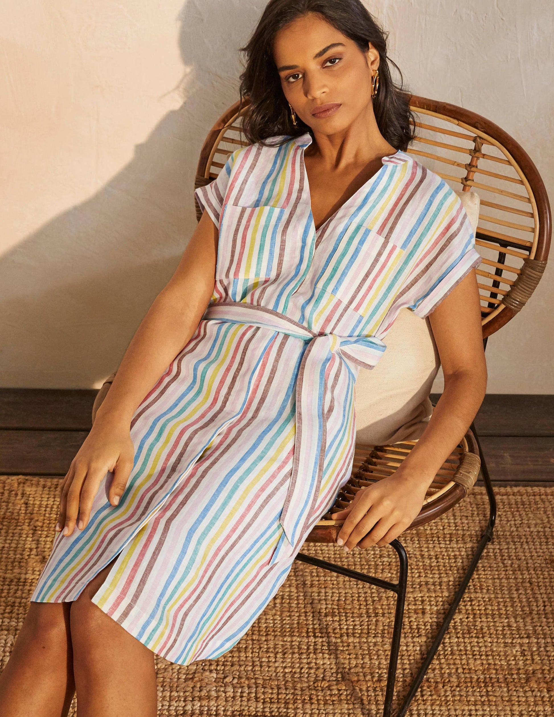 Robe-chemise Evie en lin-Rayé multi-5