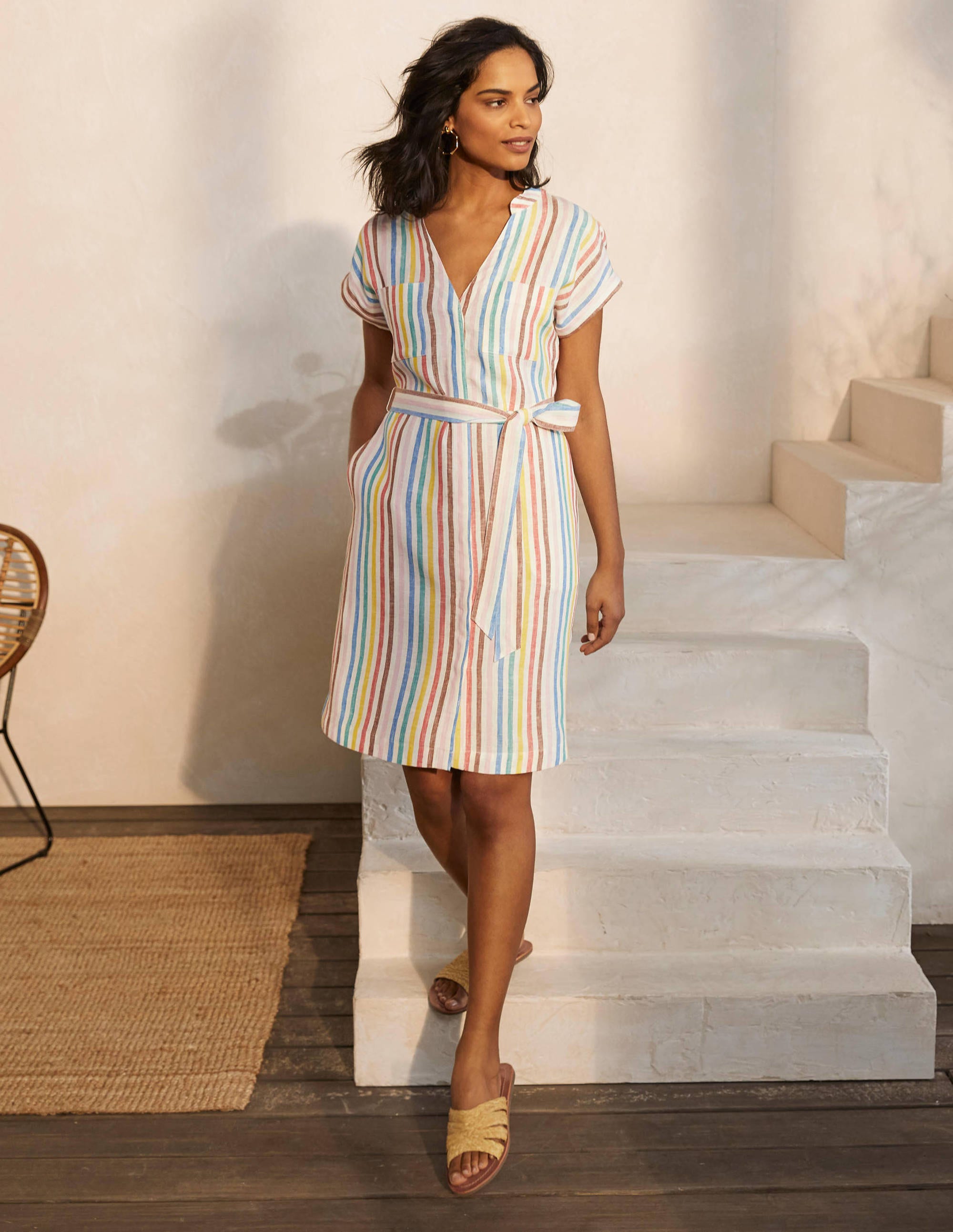 Robe-chemise Evie en lin-Rayé multi - Image 1