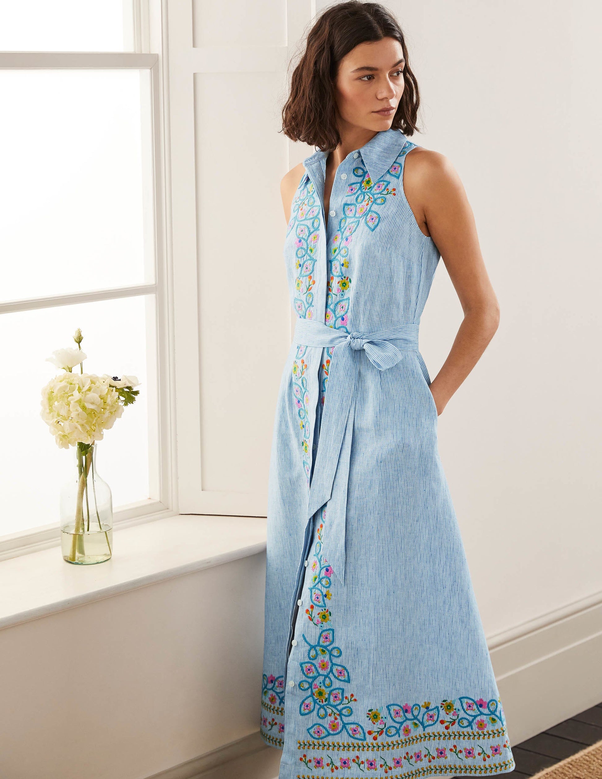 Robe-chemise Kate en lin-Rayé bleu marocain-6