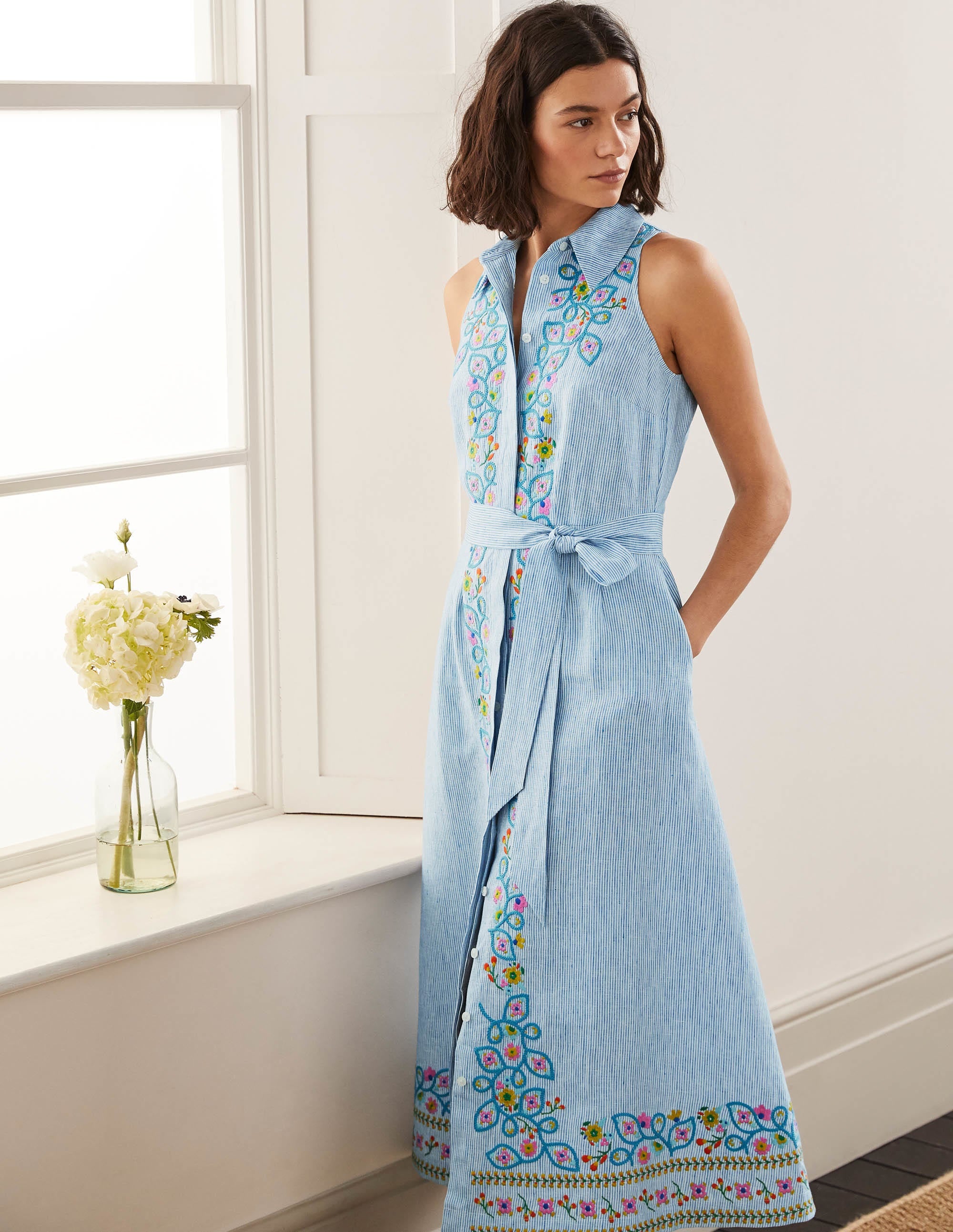 Robe-chemise Kate en lin-Rayé bleu marocain - Image 6