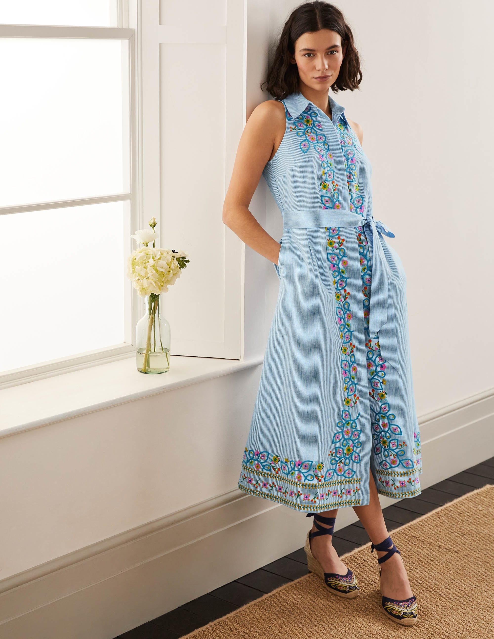 Robe-chemise Kate en lin-Rayé bleu marocain - Image 1