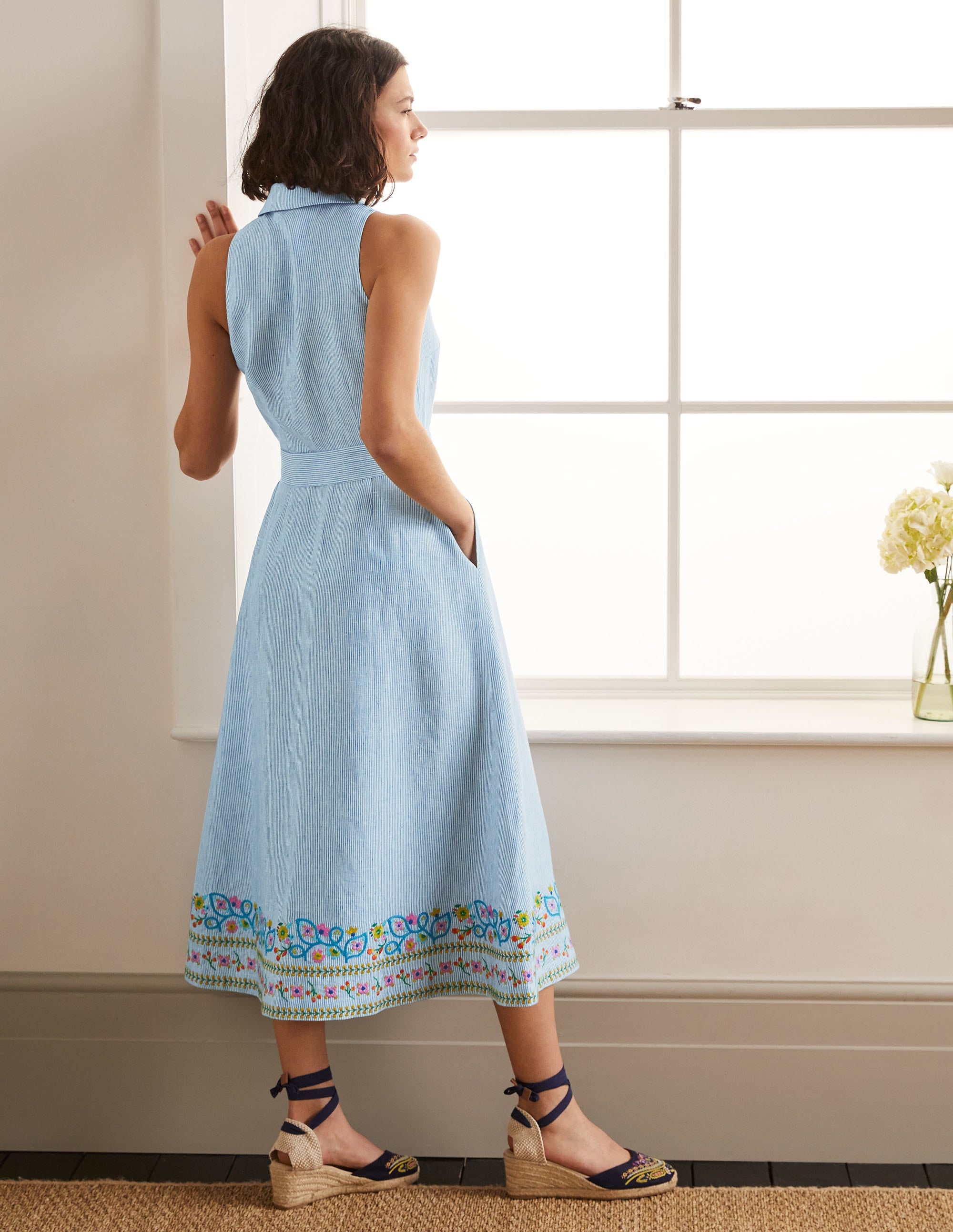 Robe-chemise Kate en lin-Rayé bleu marocain - Image 2