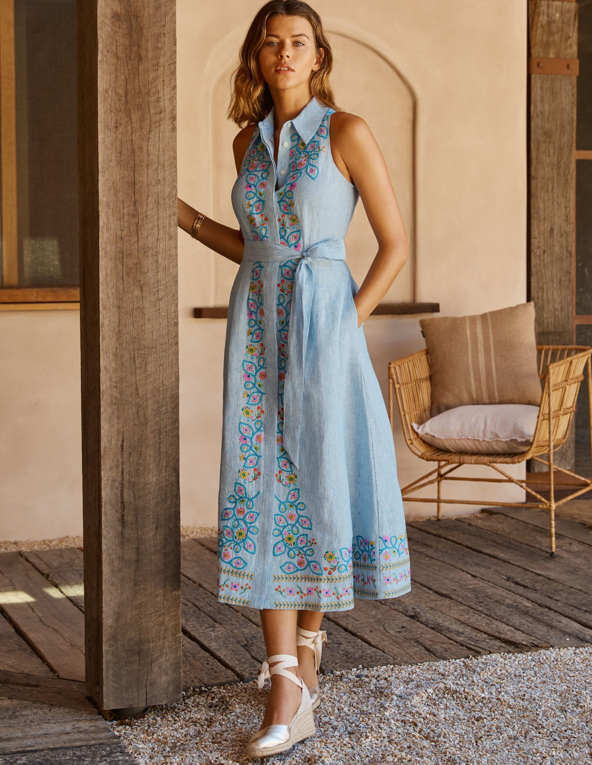 Robe-chemise Kate en lin-Rayé bleu marocain-5