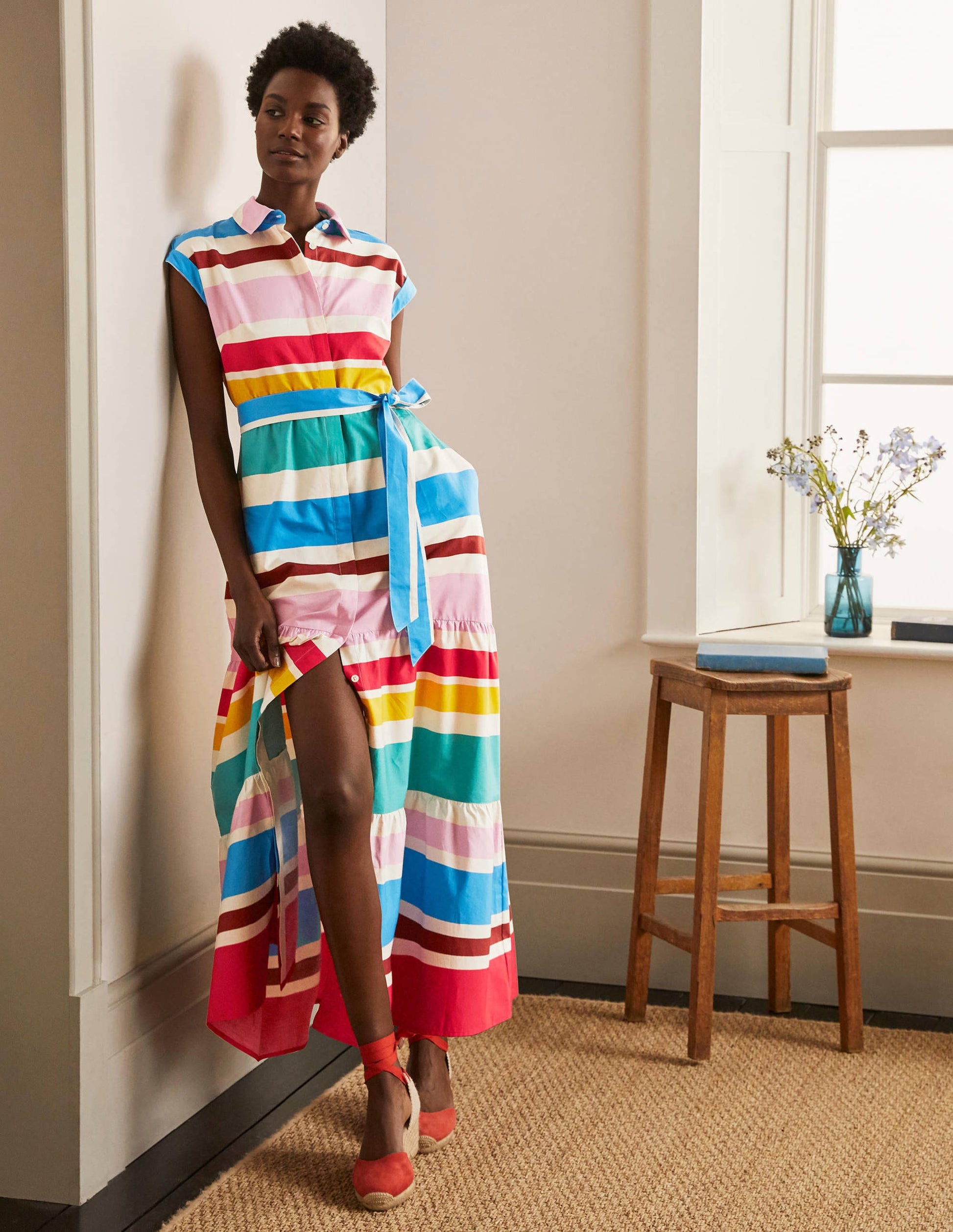 Robe-chemise longue Betty-Rayé multi estival-6