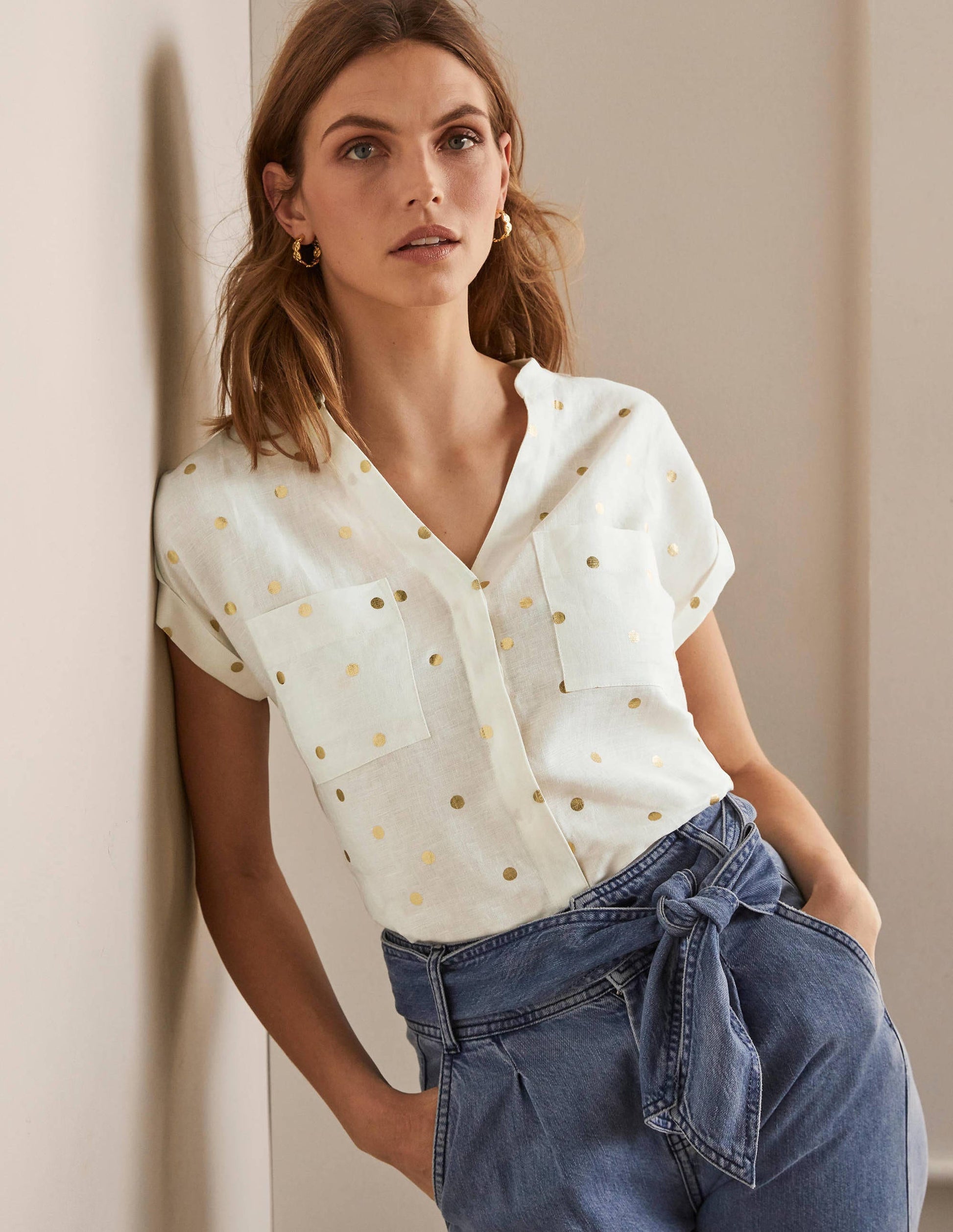 Evie Leinenhemd-Naturweiß, Polka-Tupfen-5