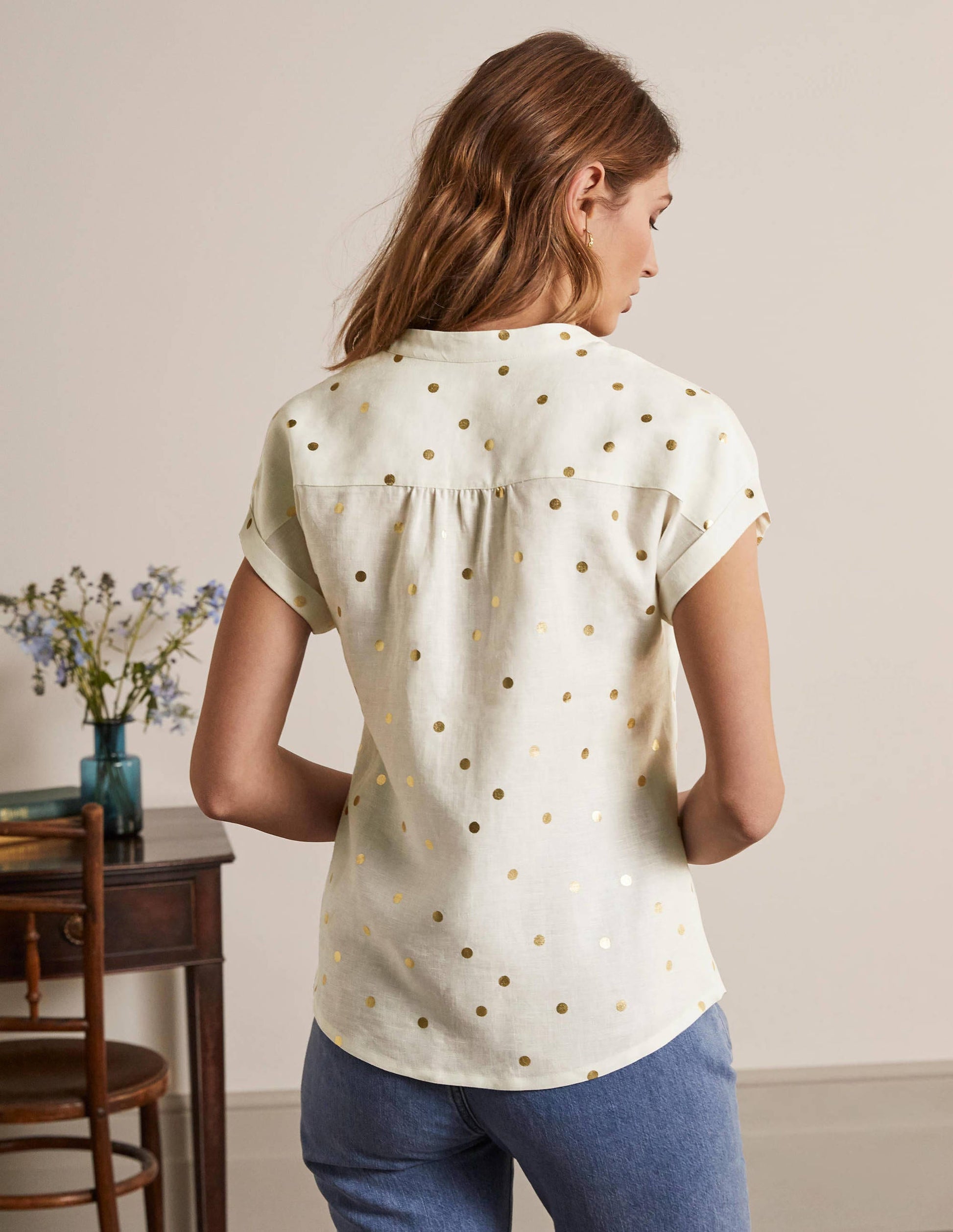 Evie Leinenhemd-Naturweiß, Polka-Tupfen-2