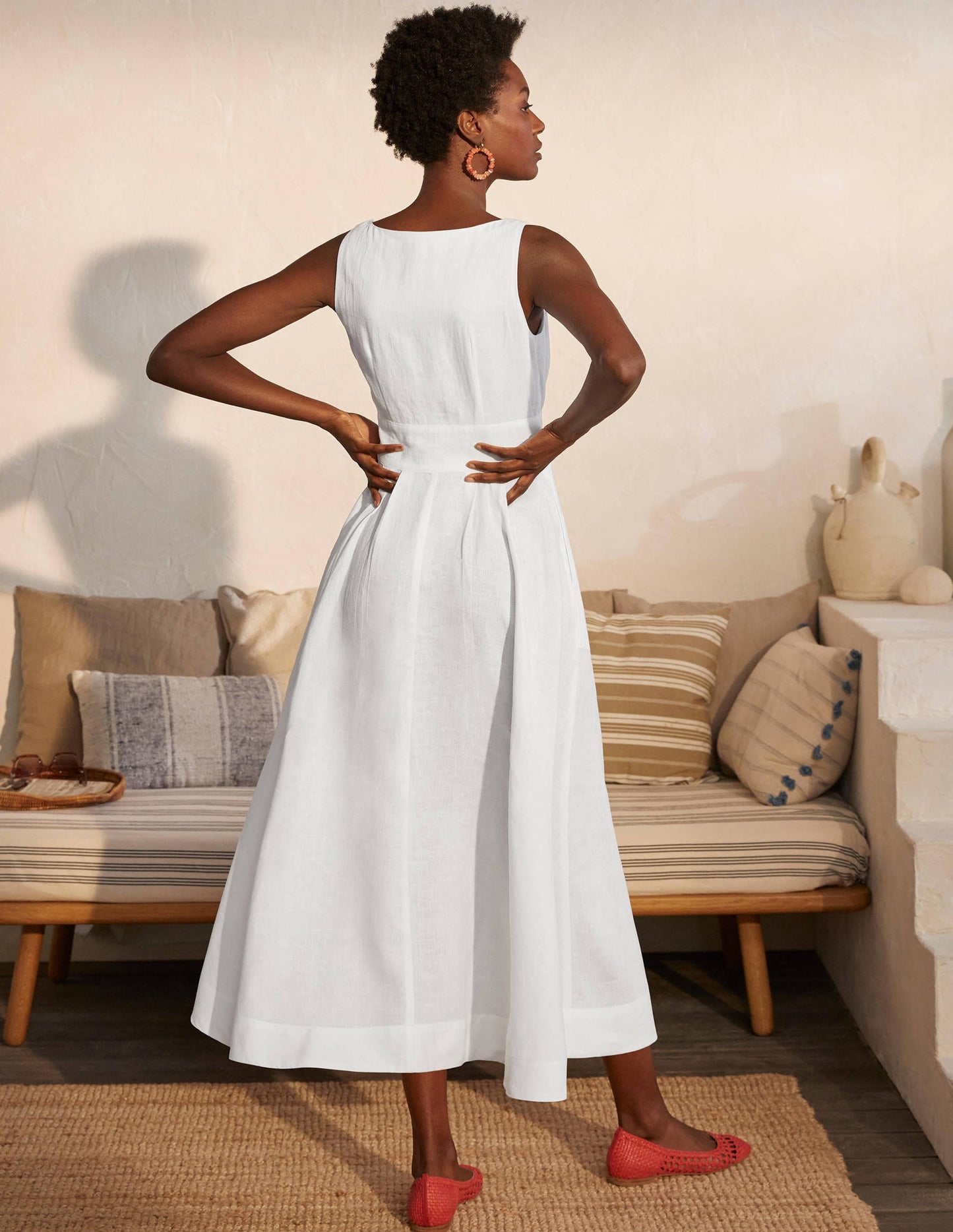 Jemima Midikleid aus Leinen-Weiß