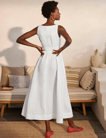 Jemima Midikleid aus Leinen-Weiß-2