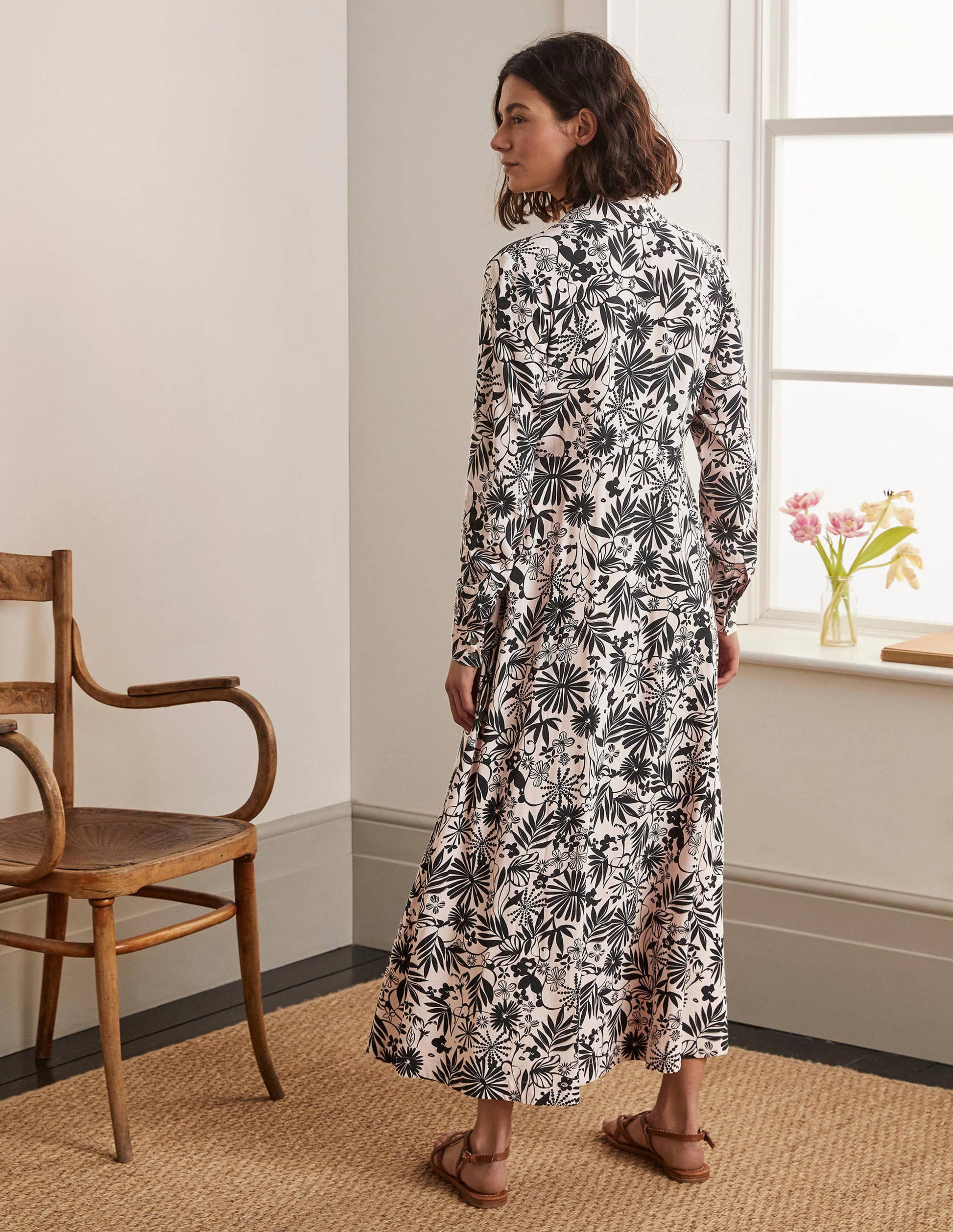 Cecile Midi Shirt Dress-Milkshake, Enchanting Floral-2