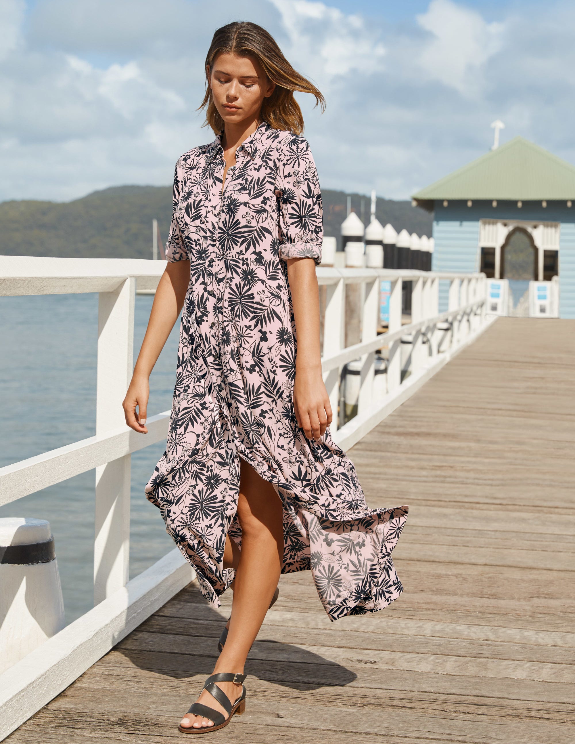Cecile Midi Shirt Dress-Milkshake, Enchanting Floral - Image 4