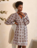 Robe Bridget en lin à ceinture-Ivoire et azalée, tuile flore
