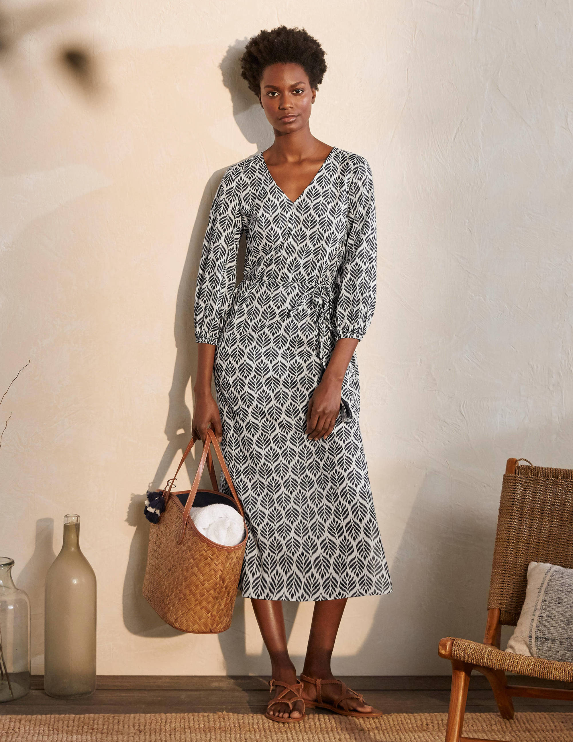 Robe midi Daria en coton-Ivoire, tuile palmier - Image 4