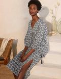 Robe midi Daria en coton-Ivoire, tuile palmier
