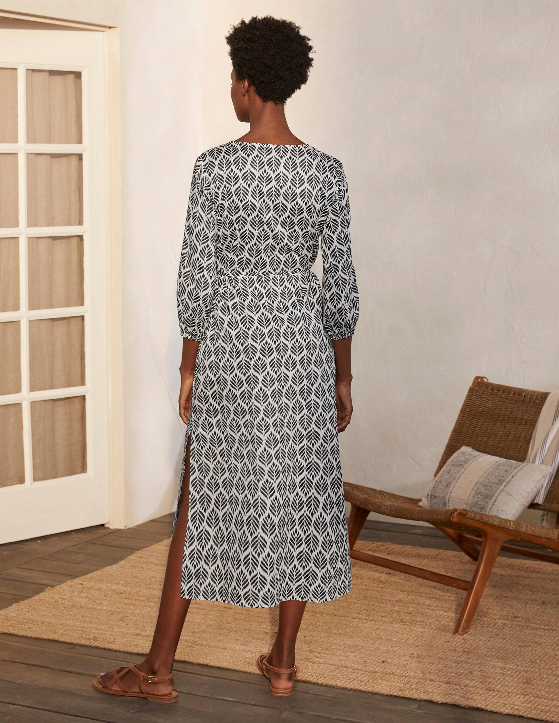Robe midi Daria en coton-Ivoire, tuile palmier-2