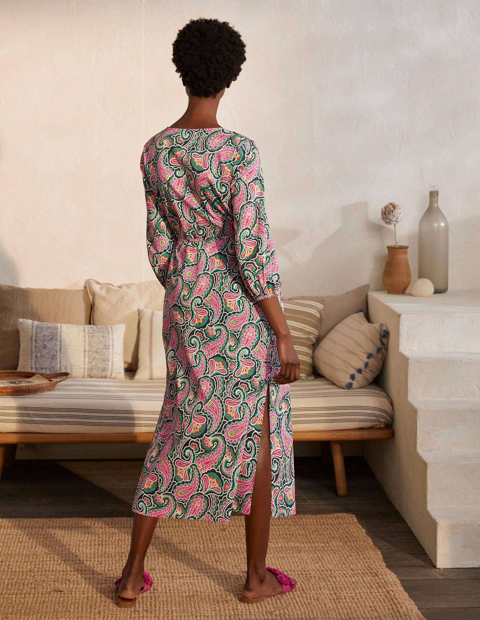 Daria Midikleid aus Baumwolle-Navy, Sommerliches Paisleymuster-3
