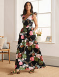 Andrea Frill Sleeve Maxi Dress-Black, Holiday Tropic