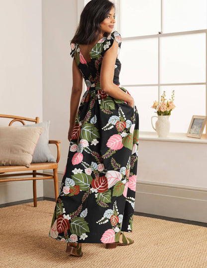 Andrea Maxikleid mit Rüschenärmeln-Schwarz, Tropischer Urlaub-2