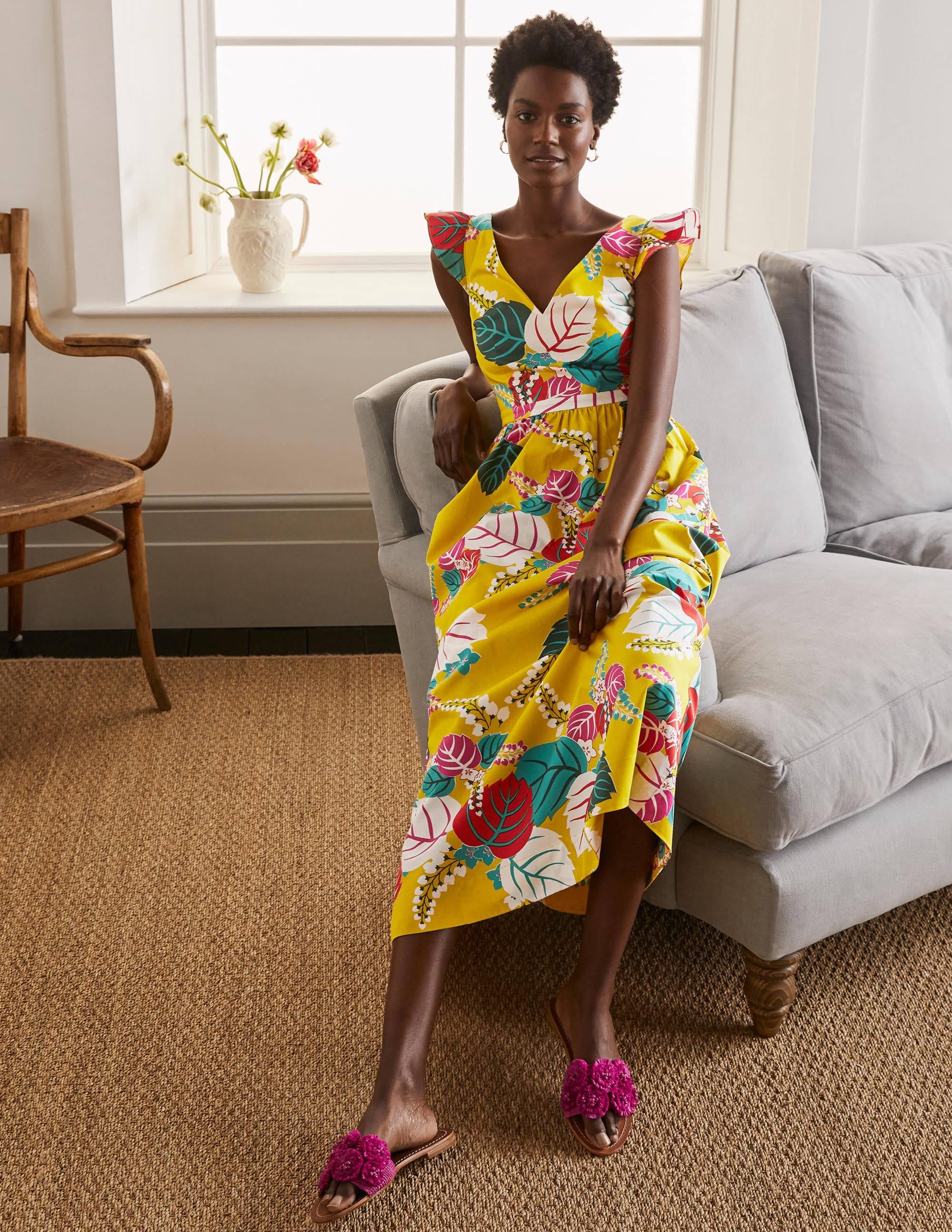 Robe longue Andrea à manches volantées-Jonquille, motif Holiday Tropic - Image 5