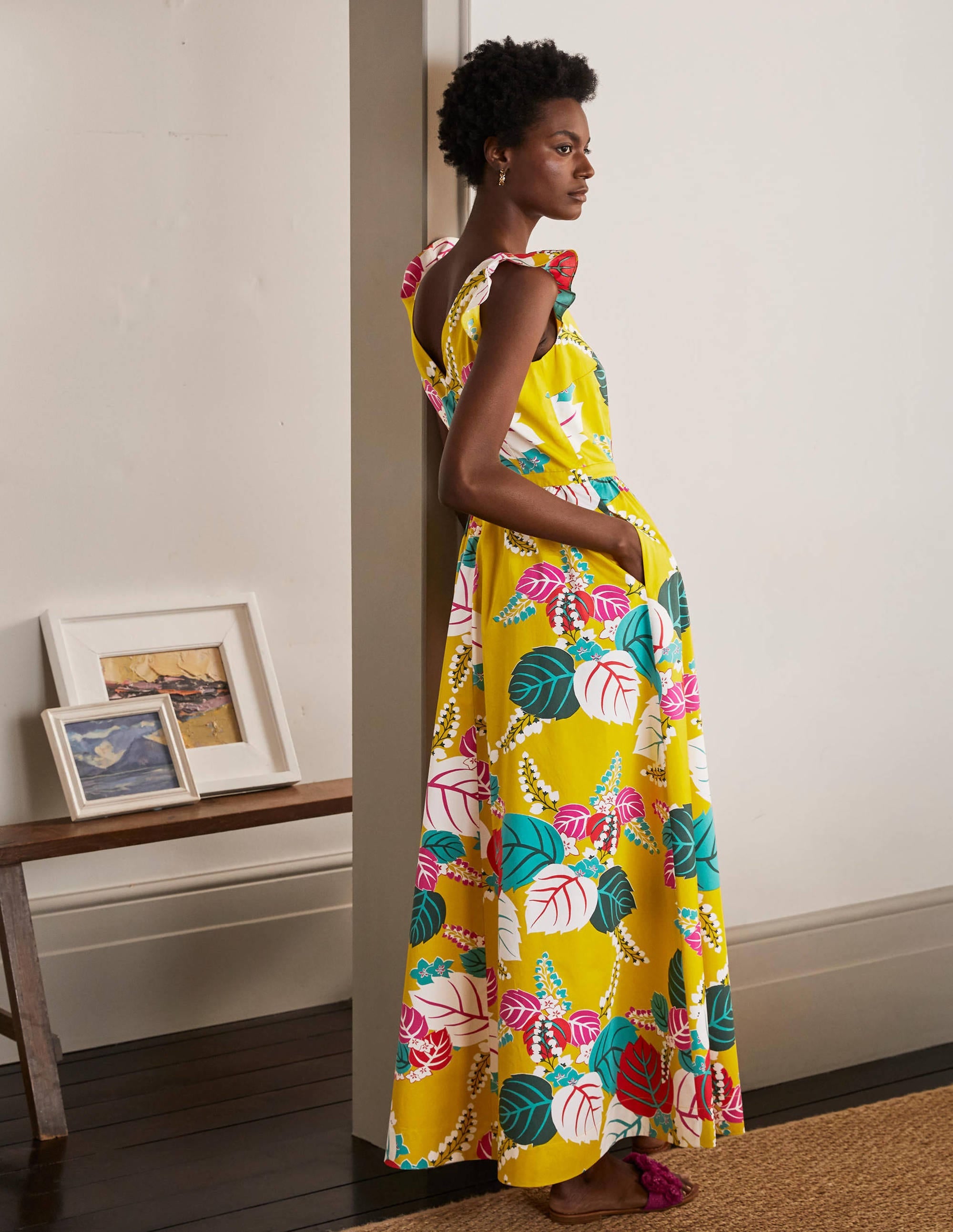 Robe longue Andrea à manches volantées-Jonquille, motif Holiday Tropic - Image 2